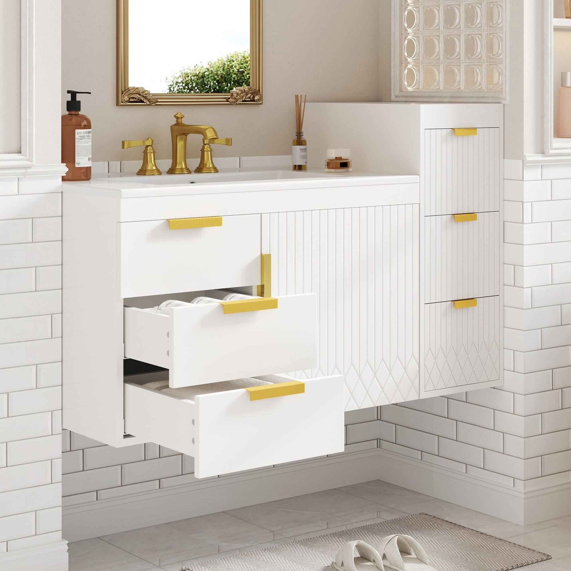 Alt View 2. Boyel Living - 30 Inch Wall Mounted Bathroom Vanity with Side Cabinet and Ceramic Sink White - White.