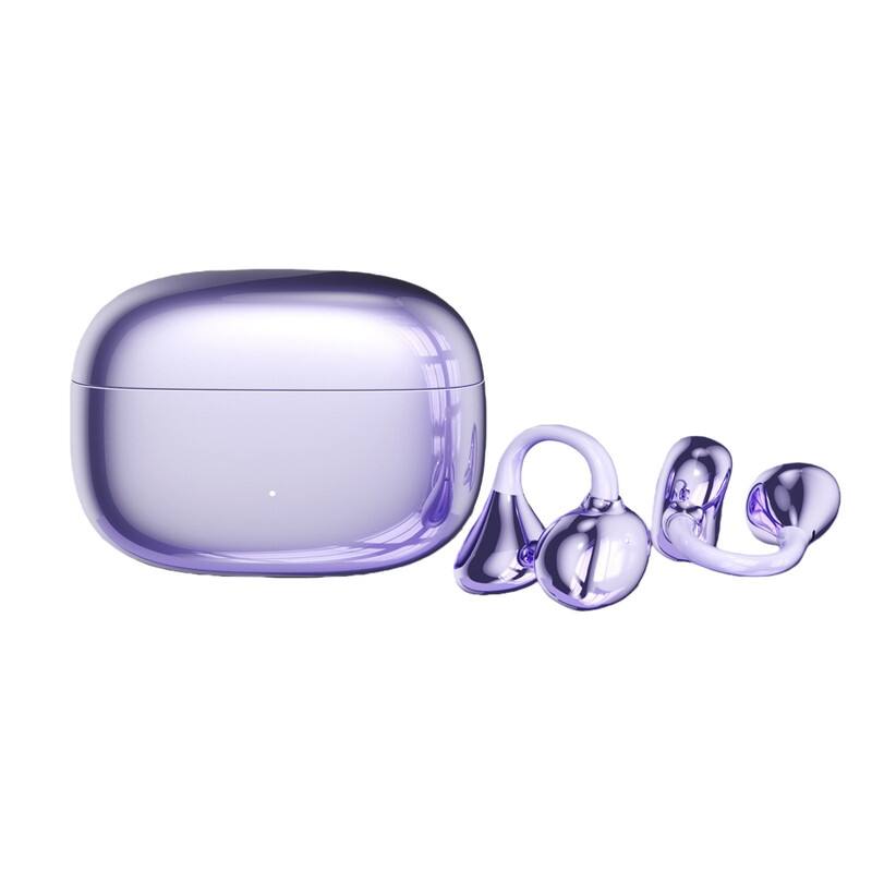 SKRAN - Clip-On Wireless Bluetooth Headphones, Waterproof,Ultra-Long Battery Life - for Workouts, Commuting, Office - Purple