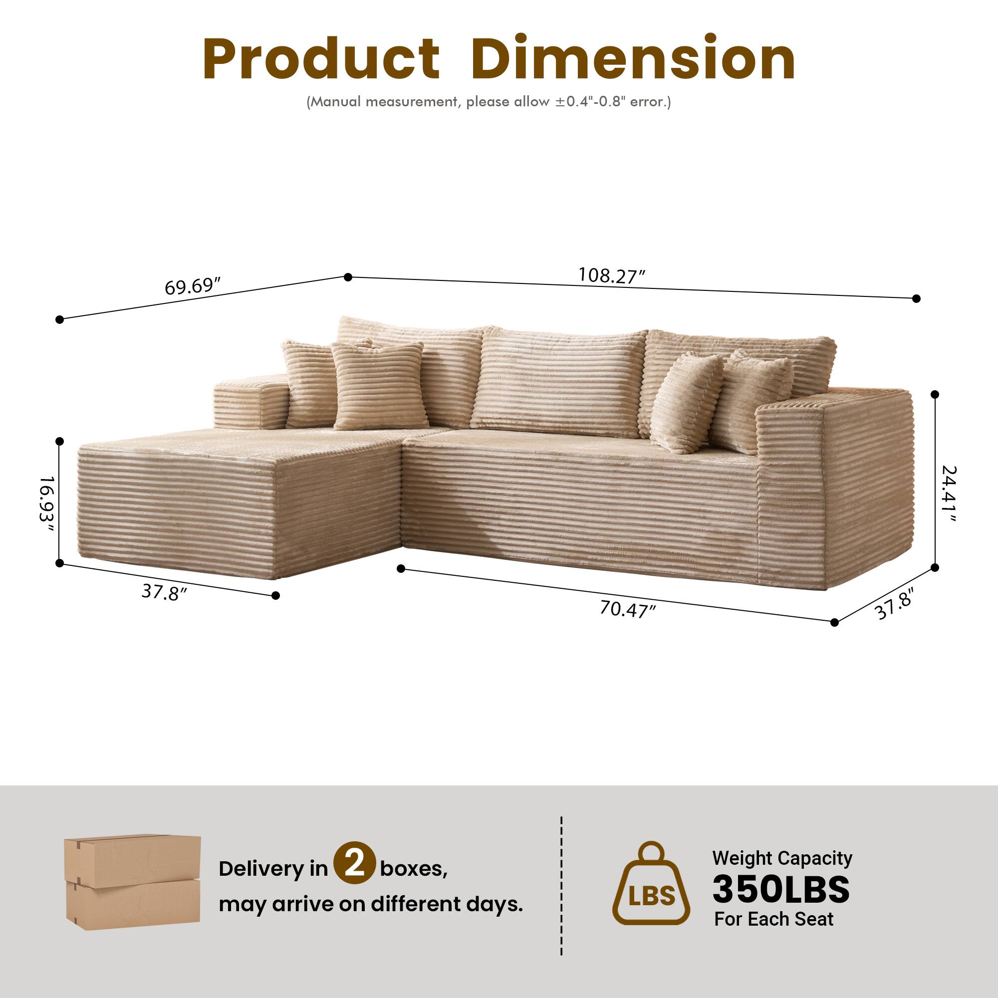 Ovios - 108" Plush Modular Sectional Sofa, L Shaped Couch with Chaise Lounge - Thumbnail 2
