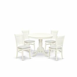 East West Furniture - 5-Piece Dining Table Set- 4 dining room chairs and Wooden Dining Table - Linen Fabric Seat and - Multi-Color