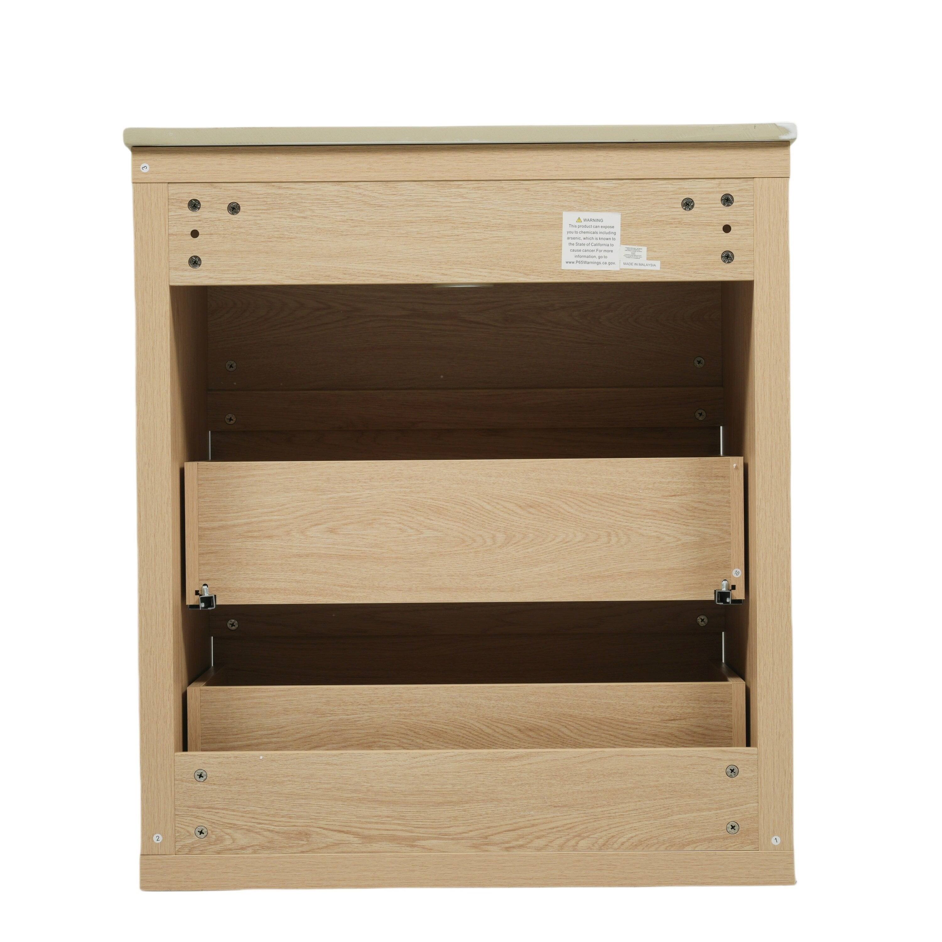 Back. Boyel Living - 30 Inch Bathroom Vanity with Ceramic Sink 2 Full Extension Drawers 45 Degree Free Handle Natural - Natural.