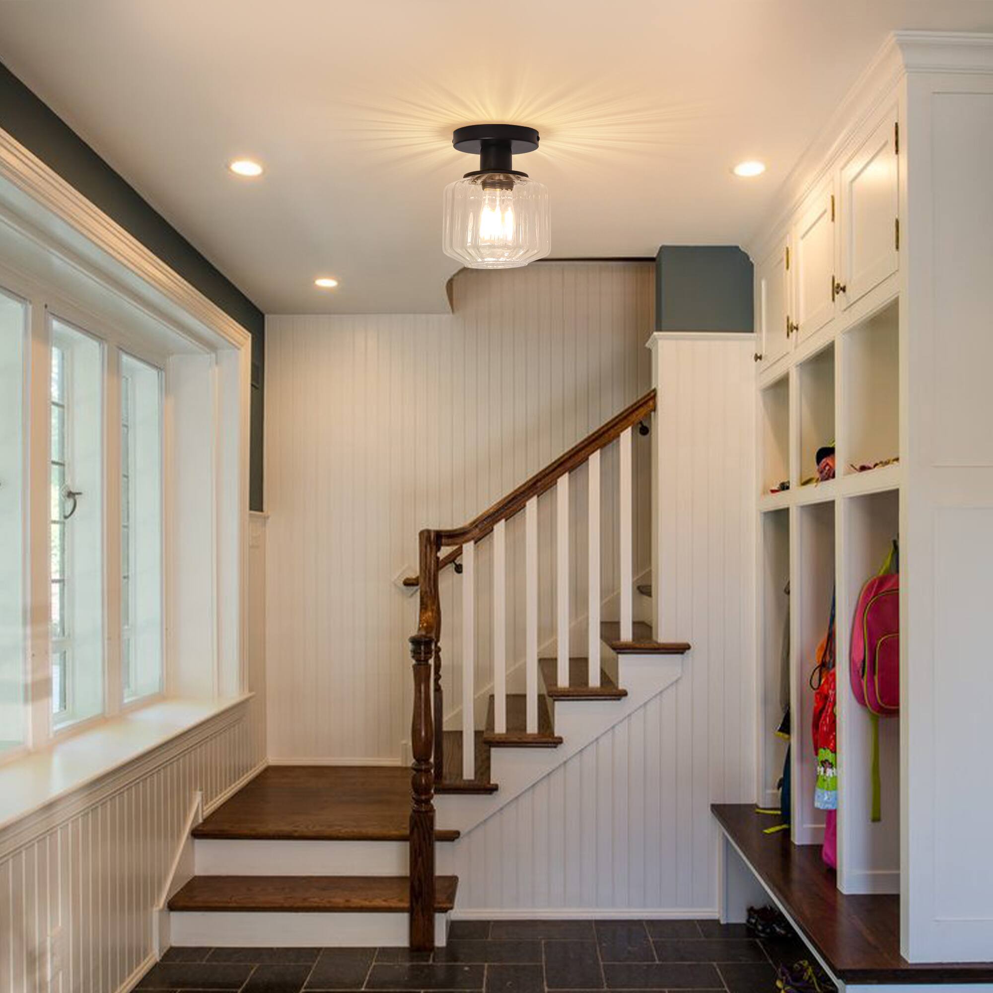 Angle. Parrot Uncle - 6" Wide Modern Black Glass Semi Flush Mount Ceiling Light - Black.