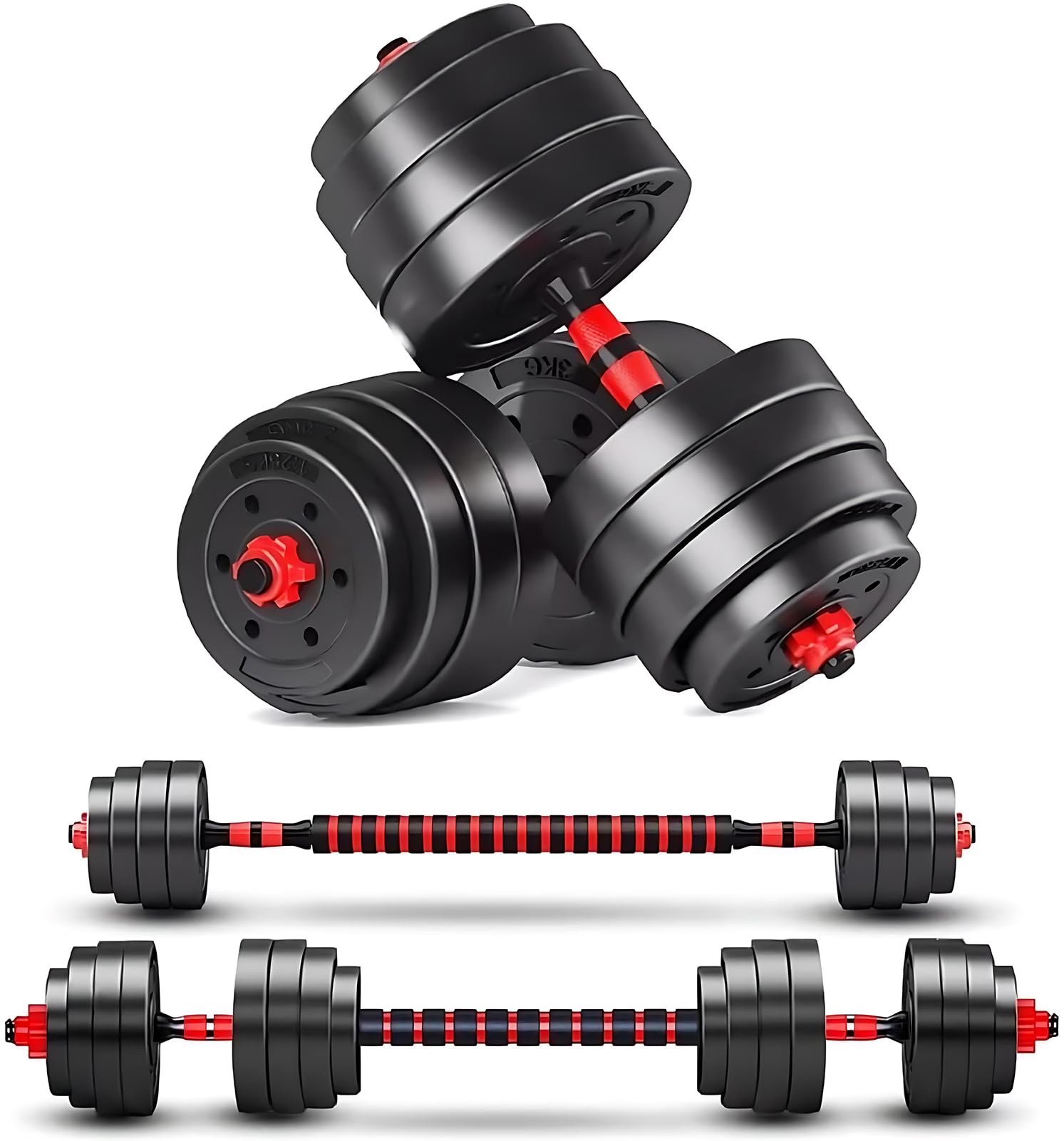 Front. ThinkLink Electronic - Adjustable dumbbells sets Free Weights dumbbells Set Of 2 Convertible To Barbell A Pair Lightweight For Home - Red.