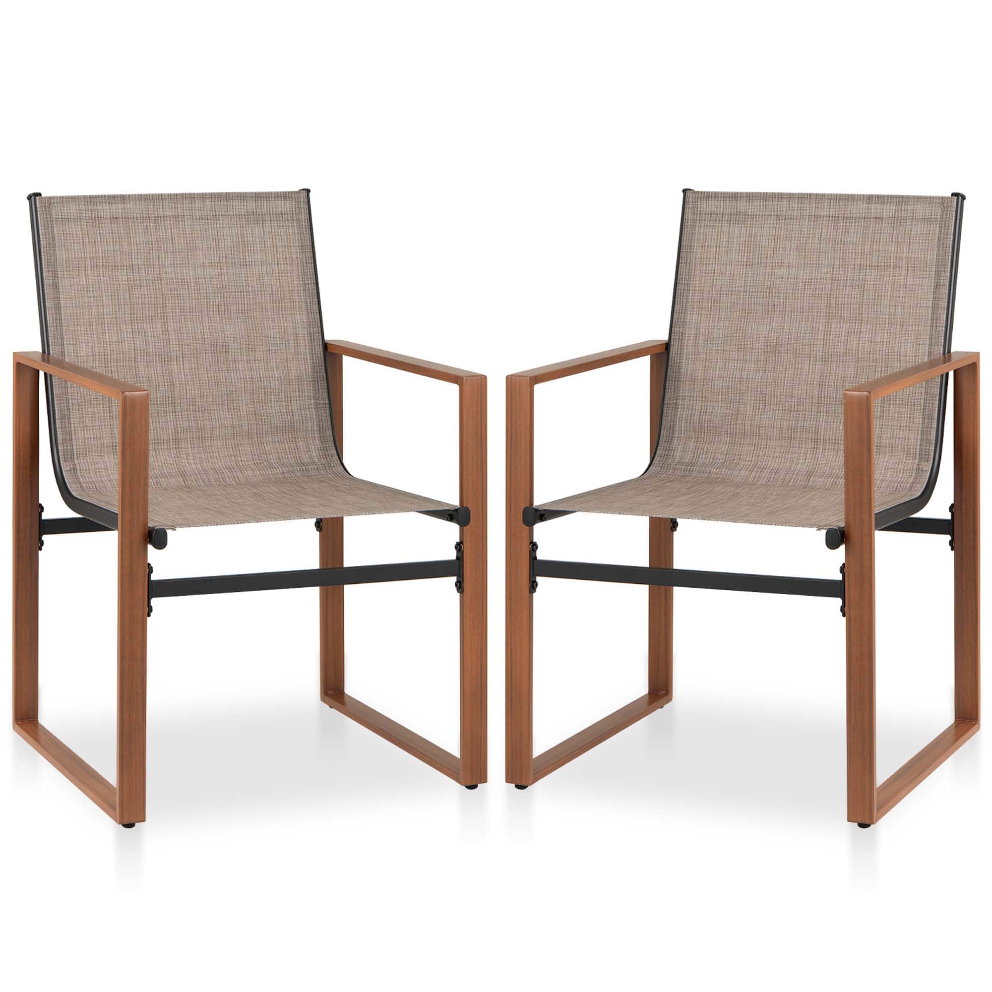 Gymax - 2 PCS Outdoor Dining Chairs Patio Furniture Chair w/ Breathable Seat & Backrest - Brown