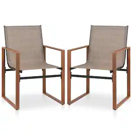 Gymax - 2 PCS Outdoor Dining Chairs Patio Furniture Chair w/ Breathable Seat & Backrest - Brown