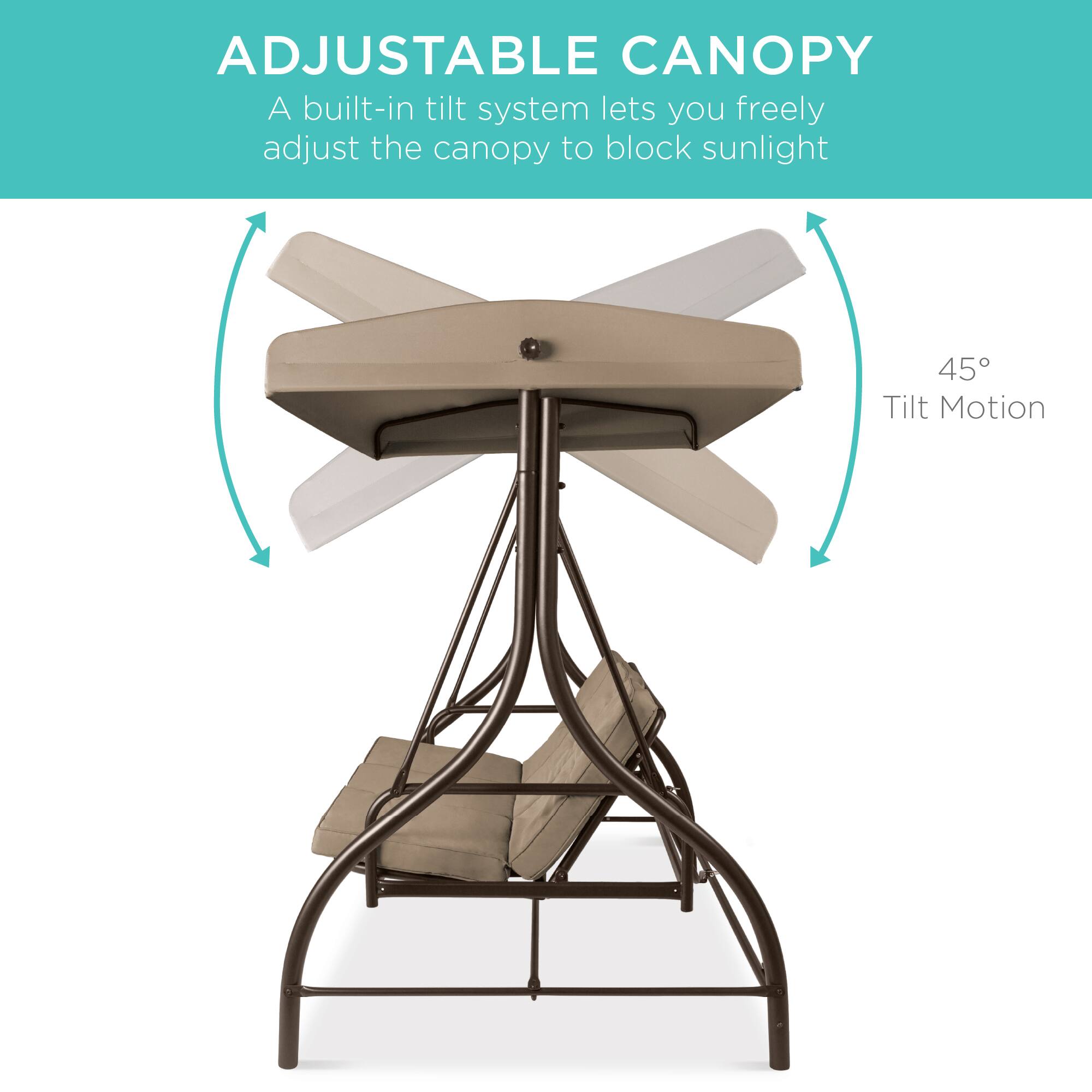 ADJUSTABLE CANOPY  
A built-in tilt system lets you freely adjust the canopy to block sunlight  
45° Tilt Motion