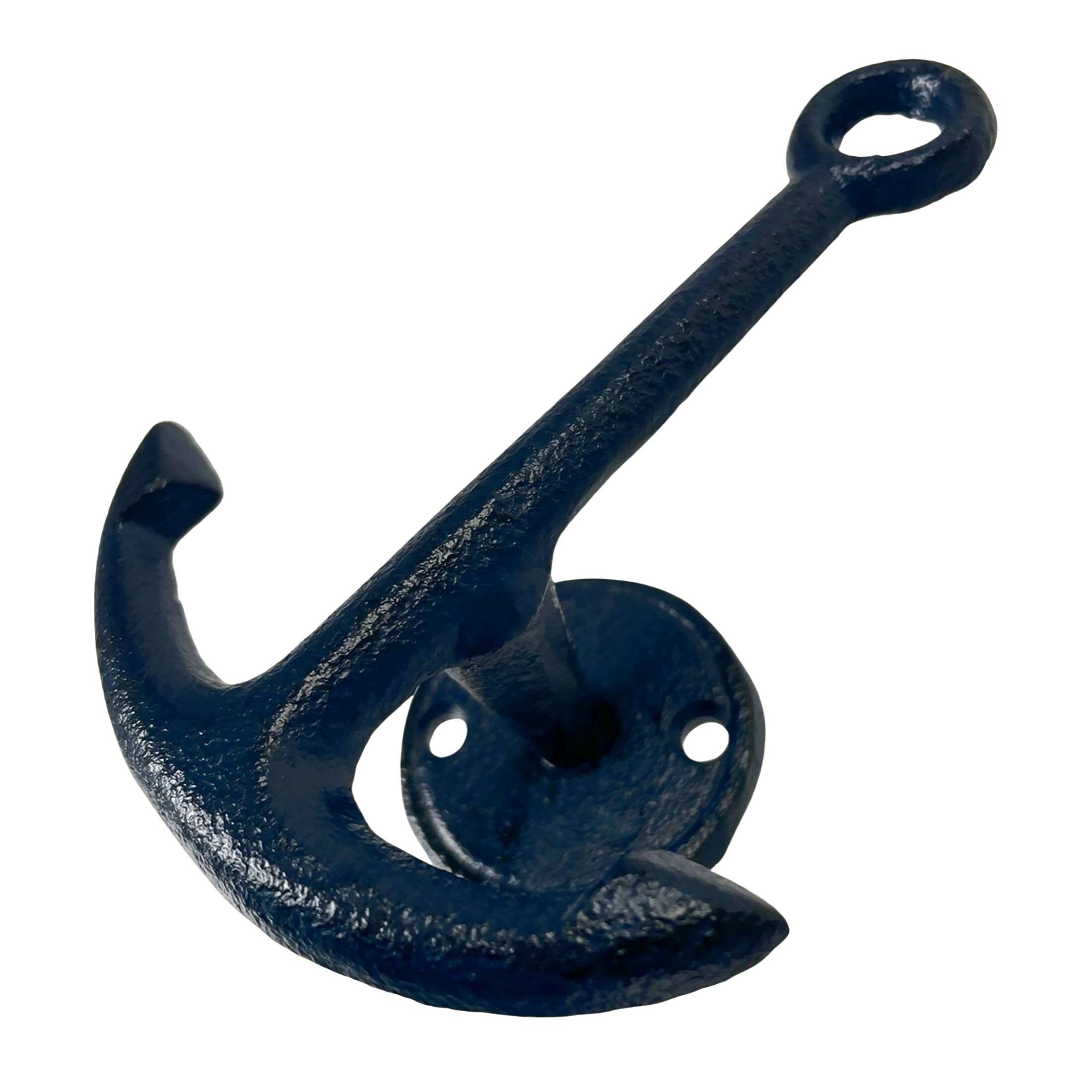 Alt View 2. Things2Die4 - Set of 3 Navy Cast Iron Anchor Wall Hooks Nautical Coat Towel Hat Hangers Décor - Navy.