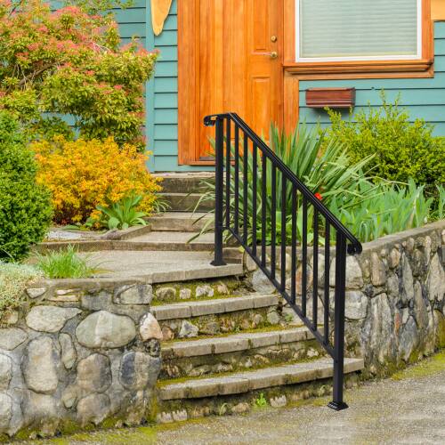Alt View 7. Winado - Handrails Steps Stair Fits 4-5 Steps, Wrought Iron Hand Rail Stair Railing 1PC for Outdoor Concrete Porch Wooden Steps - Black.
