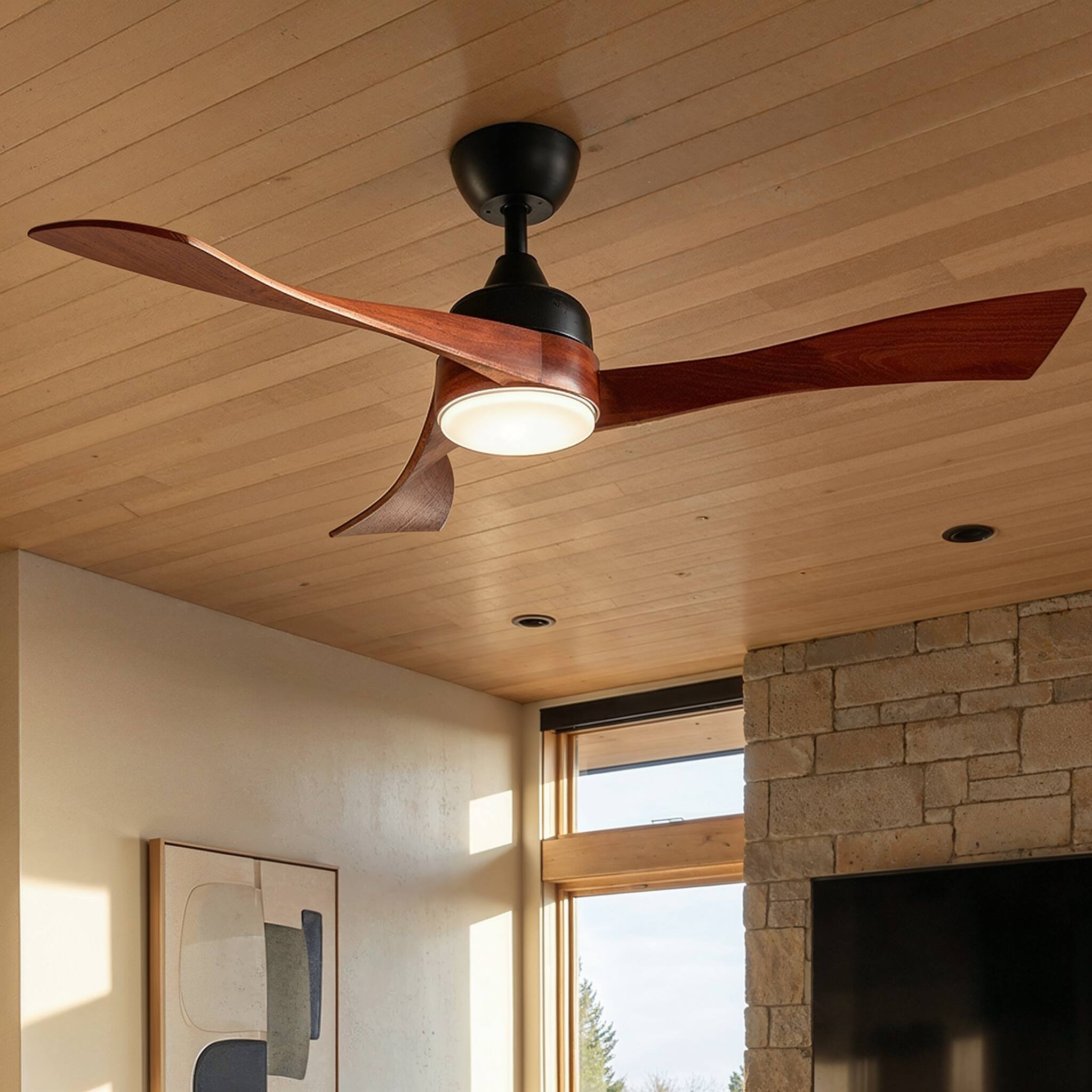 Alt View 5. Famapy - 42-Inch Walnut Wood Ceiling Fan with Light - Smart APP & Remote Control, Reversible DC Motor for Bedroom,Living Room - Wooden.
