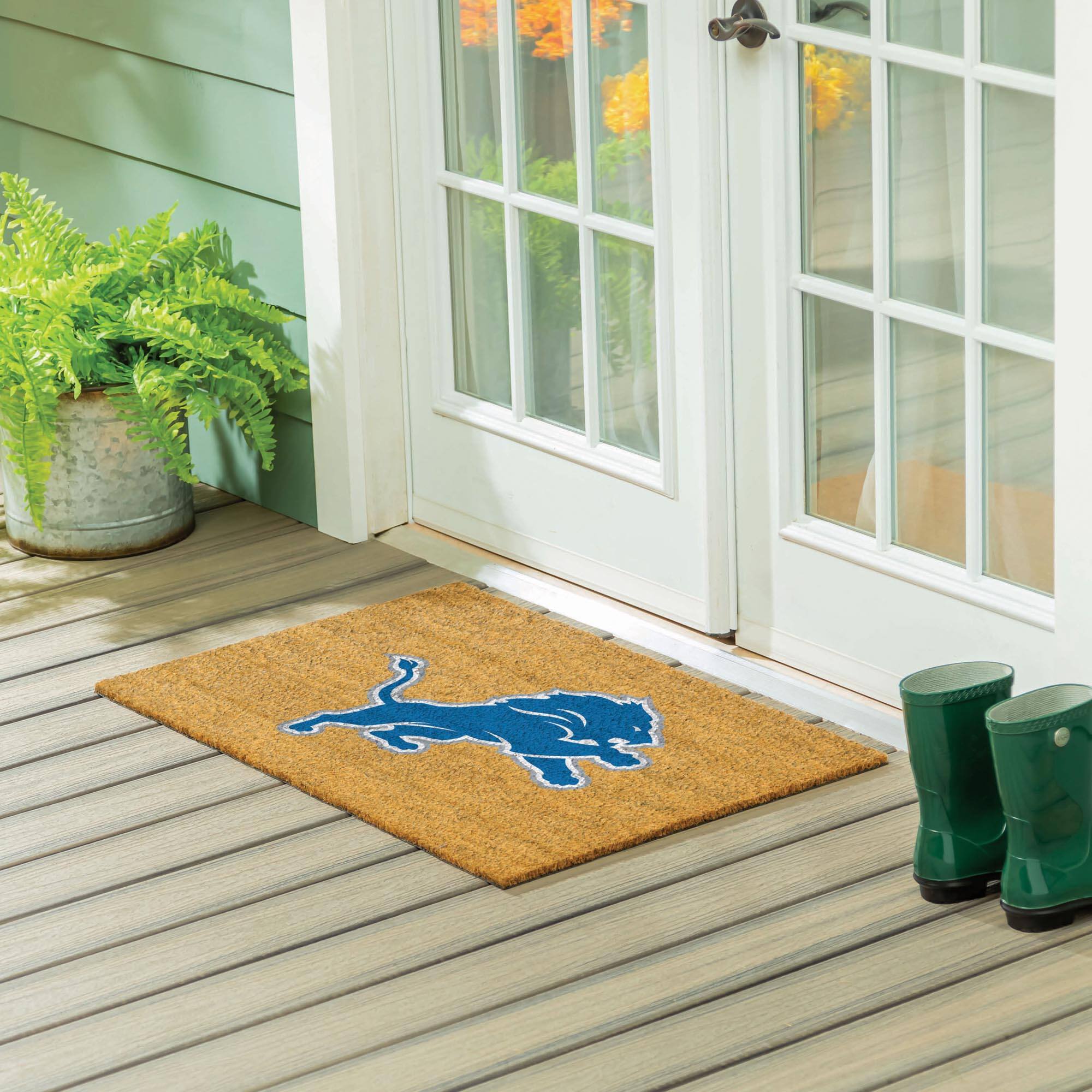 Alt View 1. Evergreen Enterprises - Detroit Lions 24" x 36" Outdoor Team Logo Coir Mat - Brown.