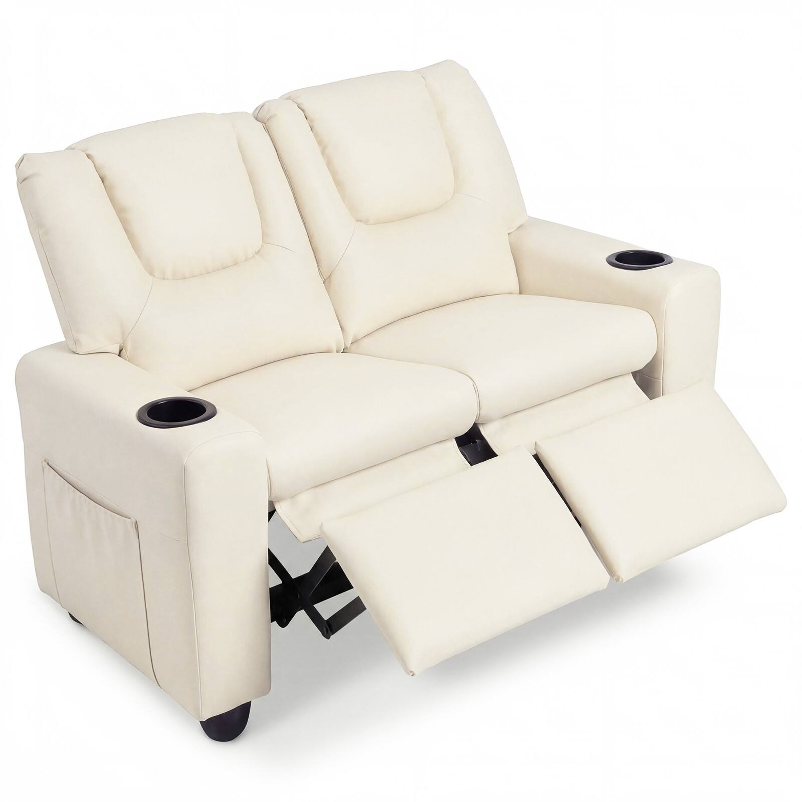 Alt View 8. Costway - Costway 2-Seater Kids Recliner with Cup Holders Side Storage Pockets Adjustable Backrest - Beige.
