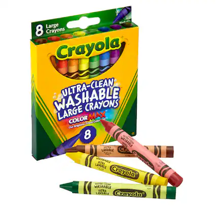 Crayola Ultra-Clean Washable Large Crayons Color Max - Our Brightest, Truest Color! 8 Ultra-Clean Washable Large Crayons