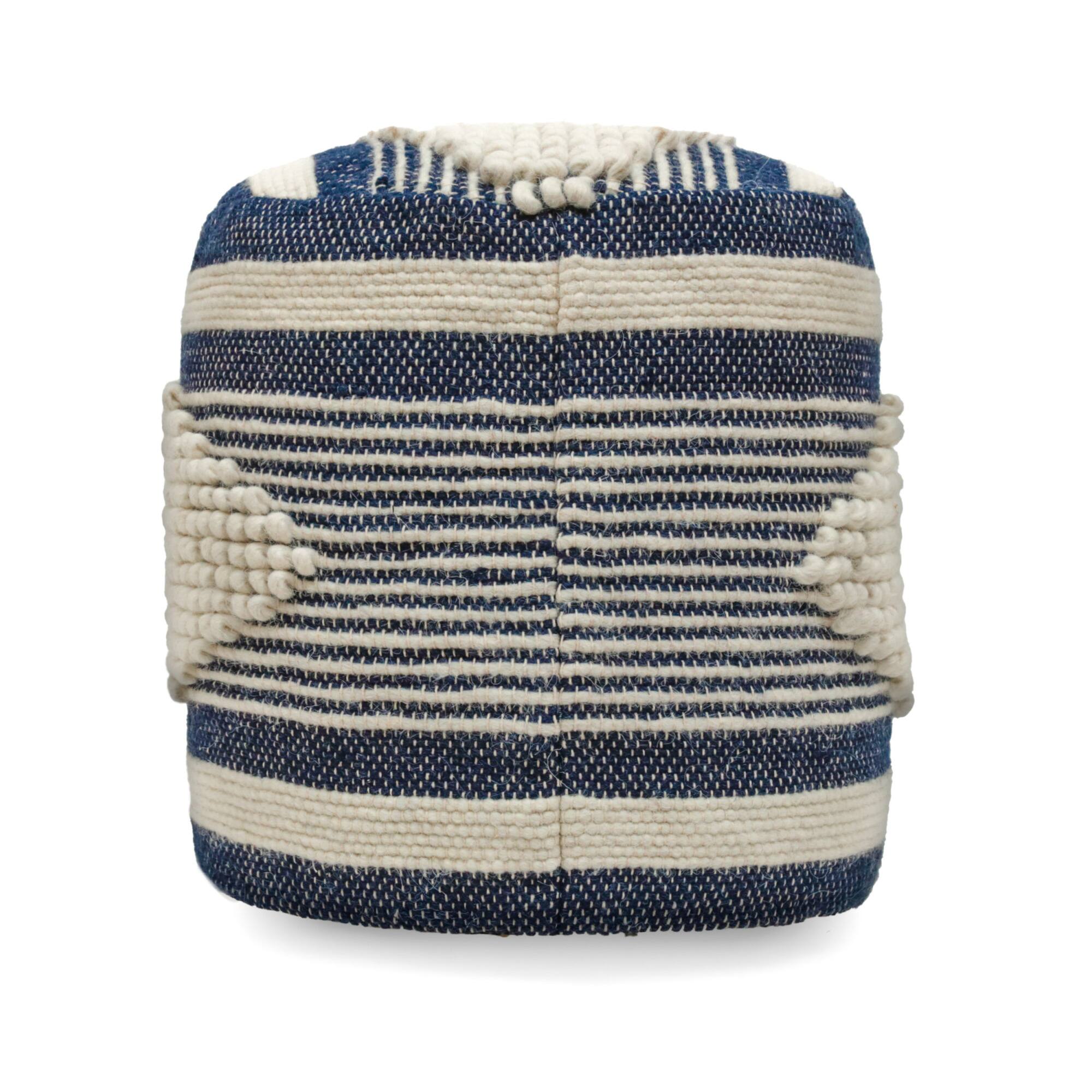 Angle. GOODSILO - Handcrafted Fabric Cylindrical Pouf with Stylish Design and Durable Construction - Dark Blue.