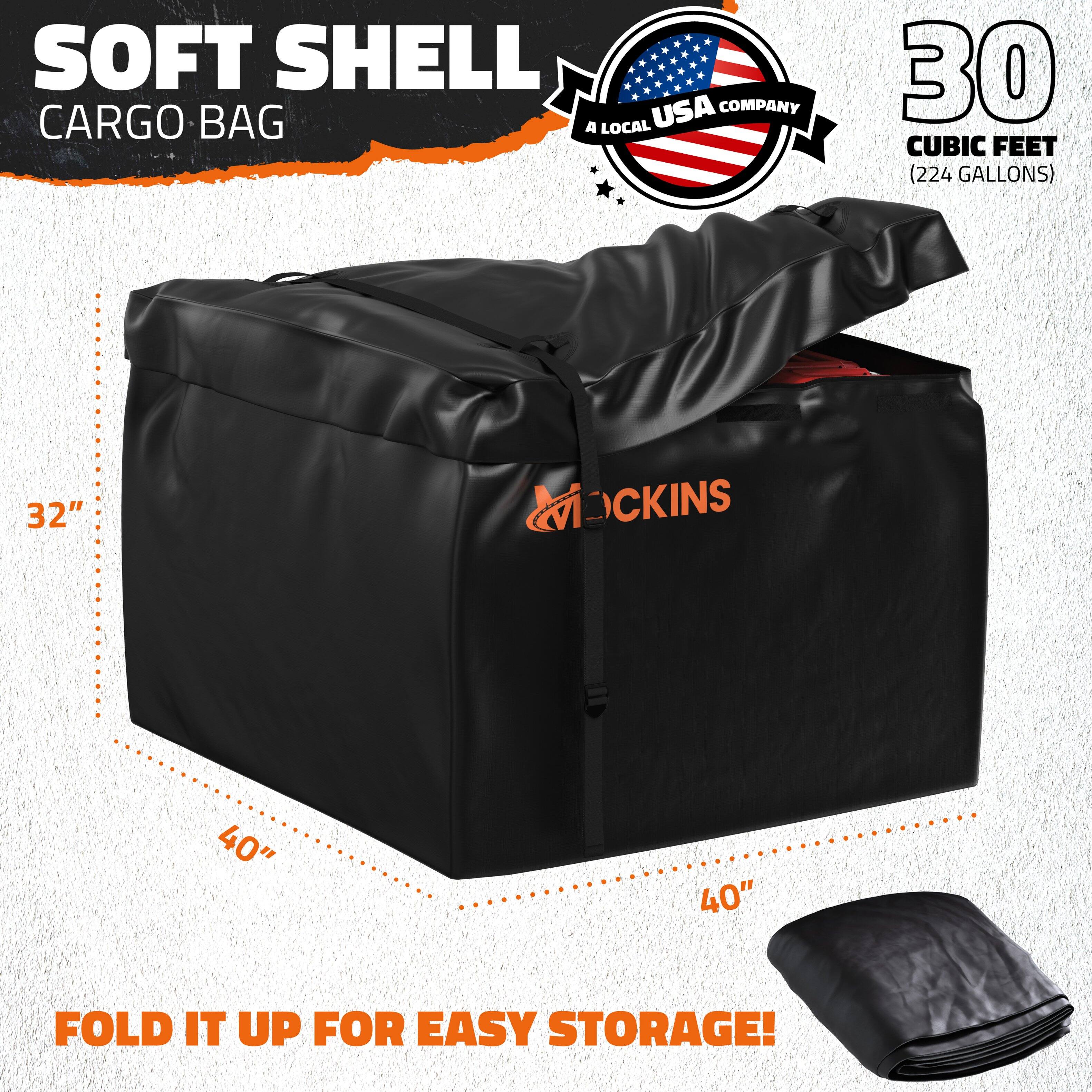 SOFT SHELL CARGO BAG

A LOCAL USA COMPANY

30 CUBIC FEET (224 GALLONS)

32" x 40" x 40"

FOLD IT UP FOR EASY STORAGE!
