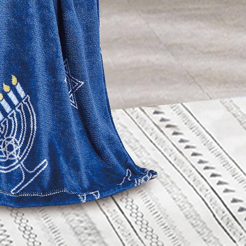 Alt View 1. Noble House - Hannukah Micro Plush Decorative Throw Blanket 50" x 60" Blue by Plazatex - Blue.