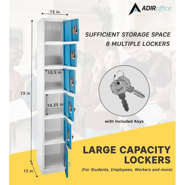 ADIRoffice, LARGE CAPACITY LOCKERS (For Students, Employees, Workers and more), SUFFICIENT STORAGE SPACE 6 MULTIPLE LOCKERS, with Included Keys, 12 in, 72 in, 10.5 in, 10.25 in