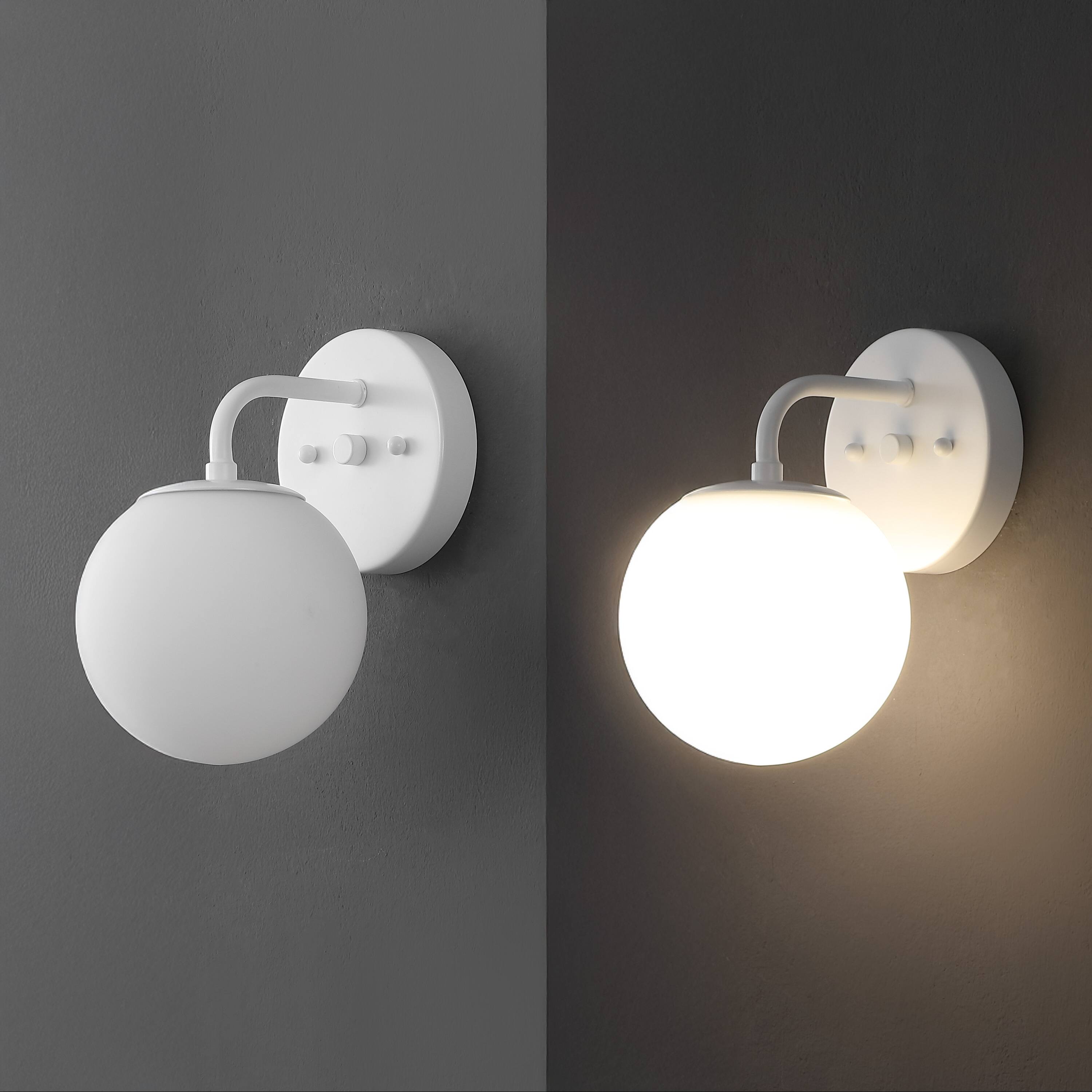 Alt View 5. Jonathan Y - Louis Parisian Globe 5.75" 1-Light Metal/Frosted Glass Modern Contemporary LED Vanity Light, White - White.