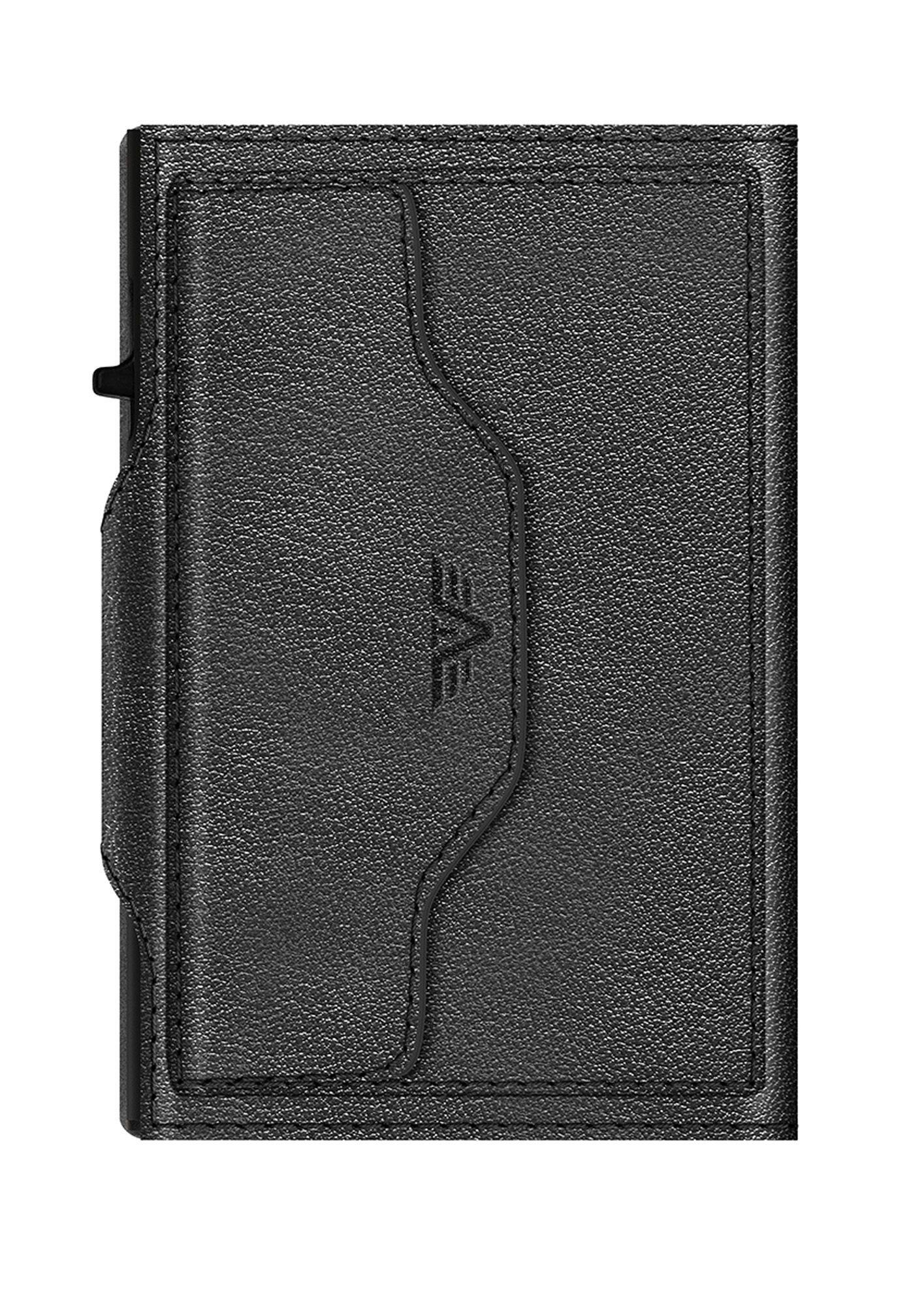 Left. Tru Virtu - CLICK & SLIDE Coin Pocket Nappa Wallet - Black/Black.
