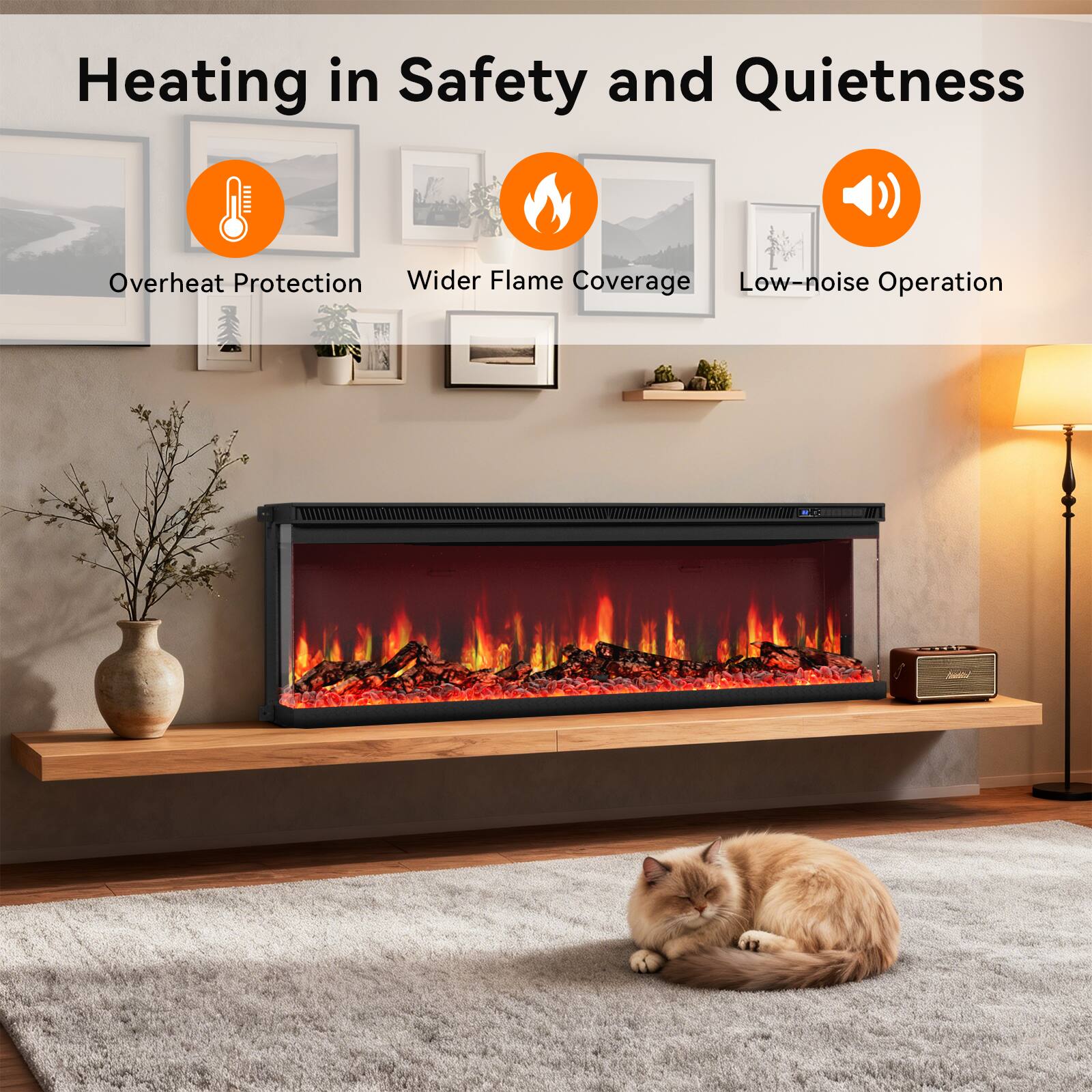 FUFU & GAGA - 50" 3-Sided Holographic Electric Fireplace with WiFi App Control 12 Flame Colors Timer & Dual Heat Settings - Black - Thumbnail 4