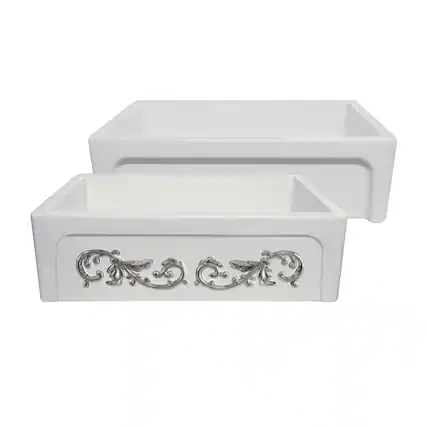 Front. Whitehaus - St. Ives Ornamental 33" Reversible Fireclay Kitchen Sink - White.