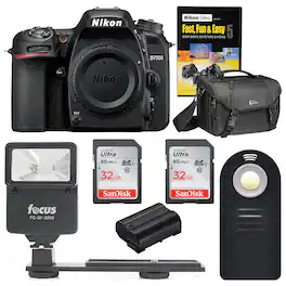 Bundle - Nikon - D7500 DSLR Camera Body with Two 32GB SD Cards and Accessory