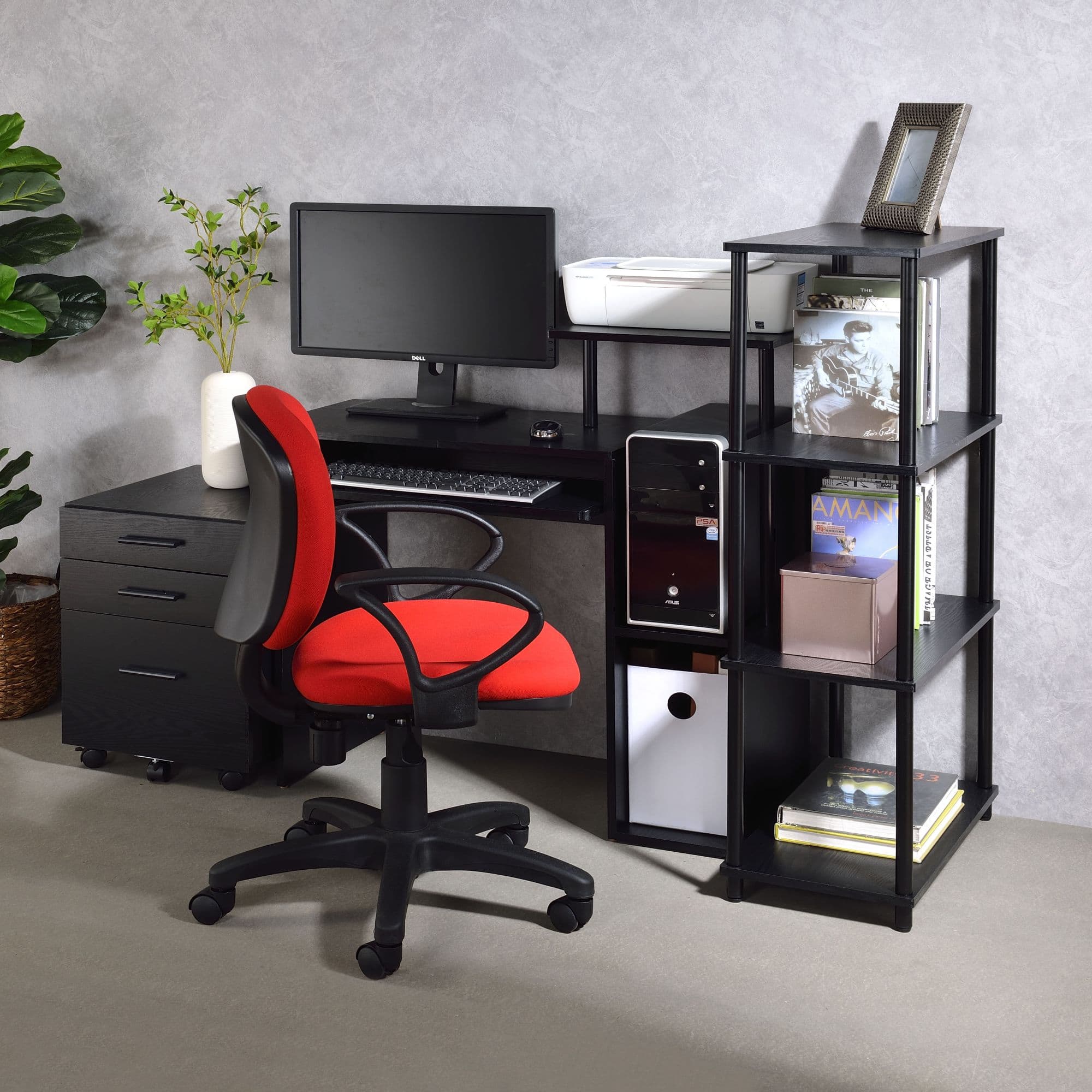 GOODSILO - Modern Computer Desk with Keyboard Tray and Storage Compartment - Black