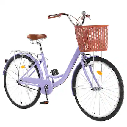 Front. GARVEE - 24" & 26" Women's Beach Cruiser Bike - Step-Through 1-Speed w/Basket & Adjustable Seat | Comfort Commuter Bicycle - 24 inch Purple.