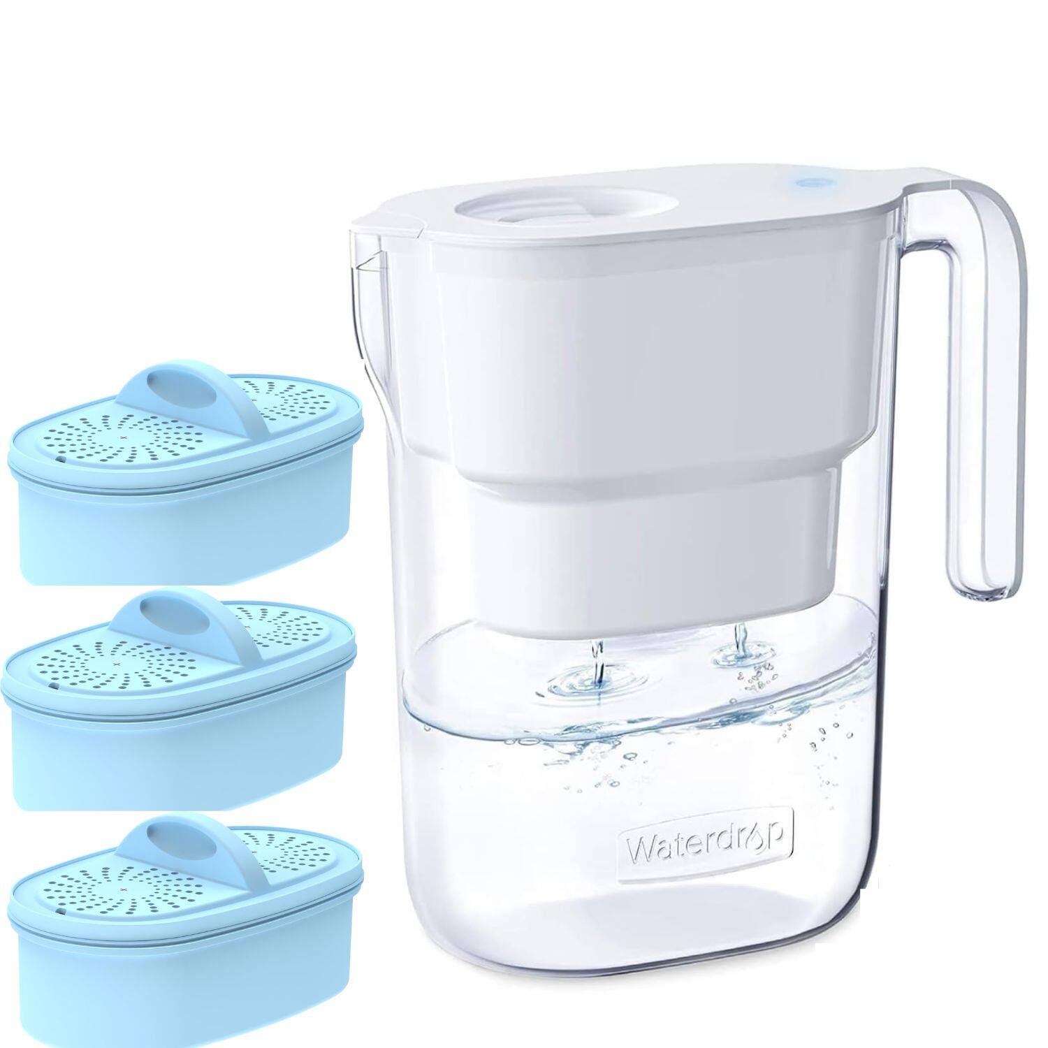 Waterdrop - WD-PT-05W Water Filter Pitcher, 5X Times Lifetime, Extra PF-AL-3 Alkaline Filters - White