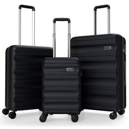 Costway - 3 PCS Hardside Luggage Set (20/24/28 Inch) with 8-Spinner Wheels, 3-Digital Lock - Black