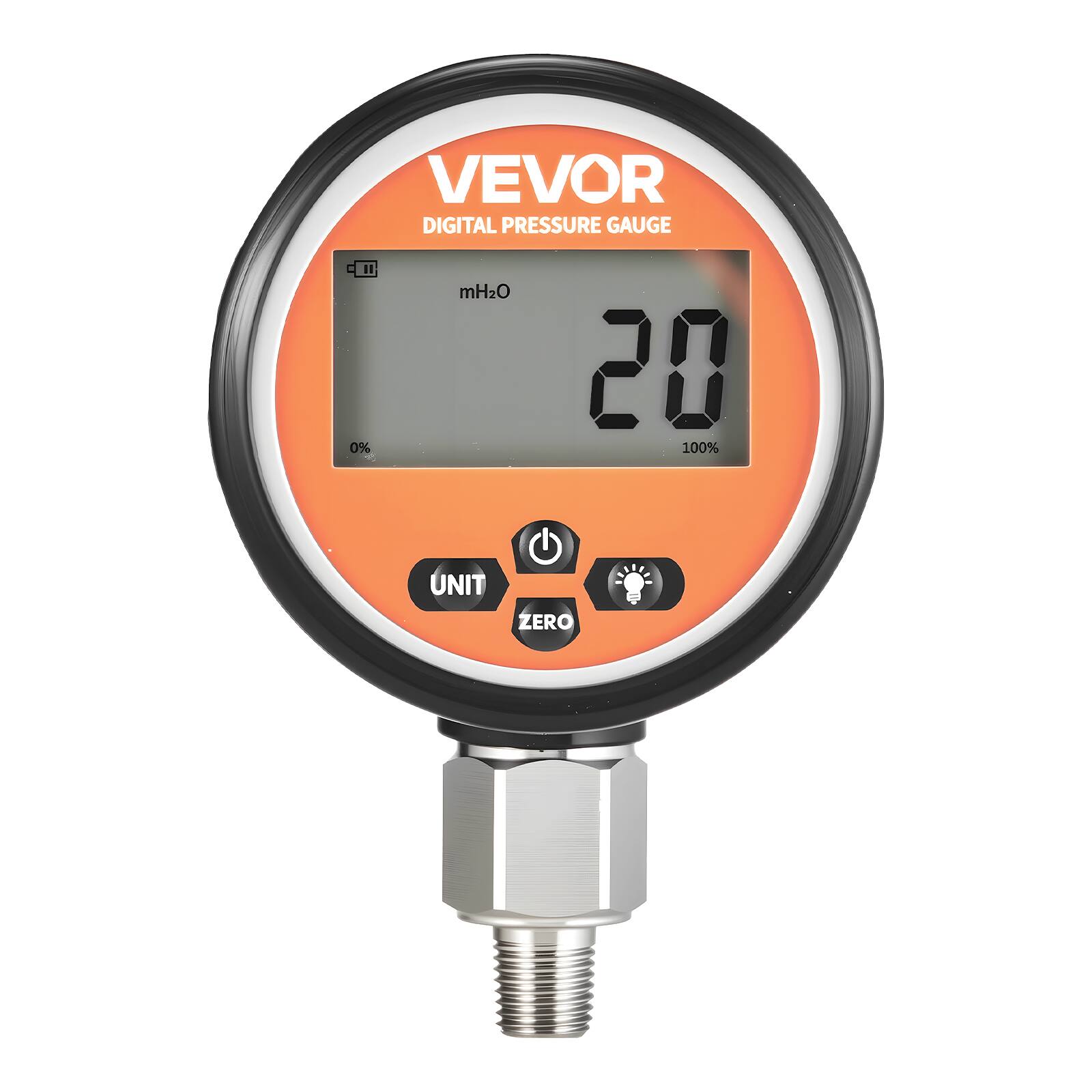 VEVOR DIGITAL PRESSURE GAUGE  
0% mH2O 20 100%  
UNIT ZERO