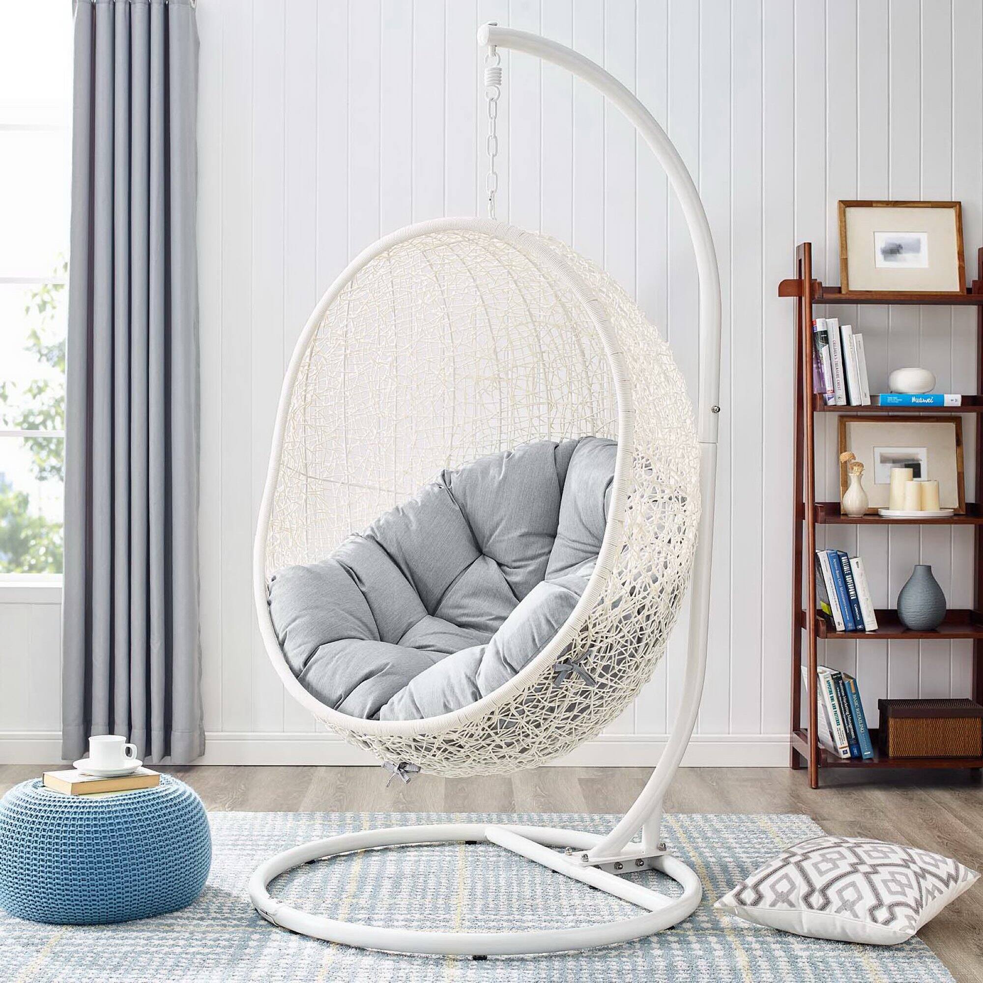 Alt View 1. Modway - Hide Outdoor Patio Sunbrella® Swing Chair With Stand by Modway - White Gray.