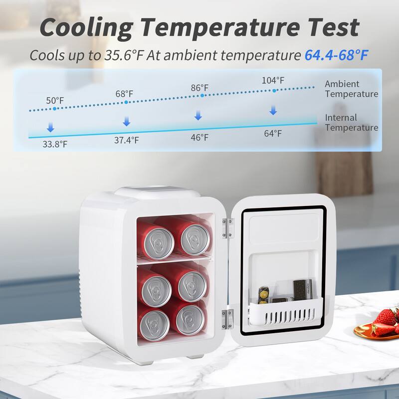 Cooling Temperature Test

Cools up to 35.6°F at ambient temperature 64.4-68°F

Ambient Temperature: 50°F, 68°F, 86°F, 104°F  
Internal Temperature: 33.8°F, 37.4°F, 46°F, 64°F