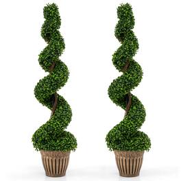 Costway - 2Pcs 4FT Artificial Boxwood Spiral Tree W/Realistic Leaves Indoor Outdoor Office - Green