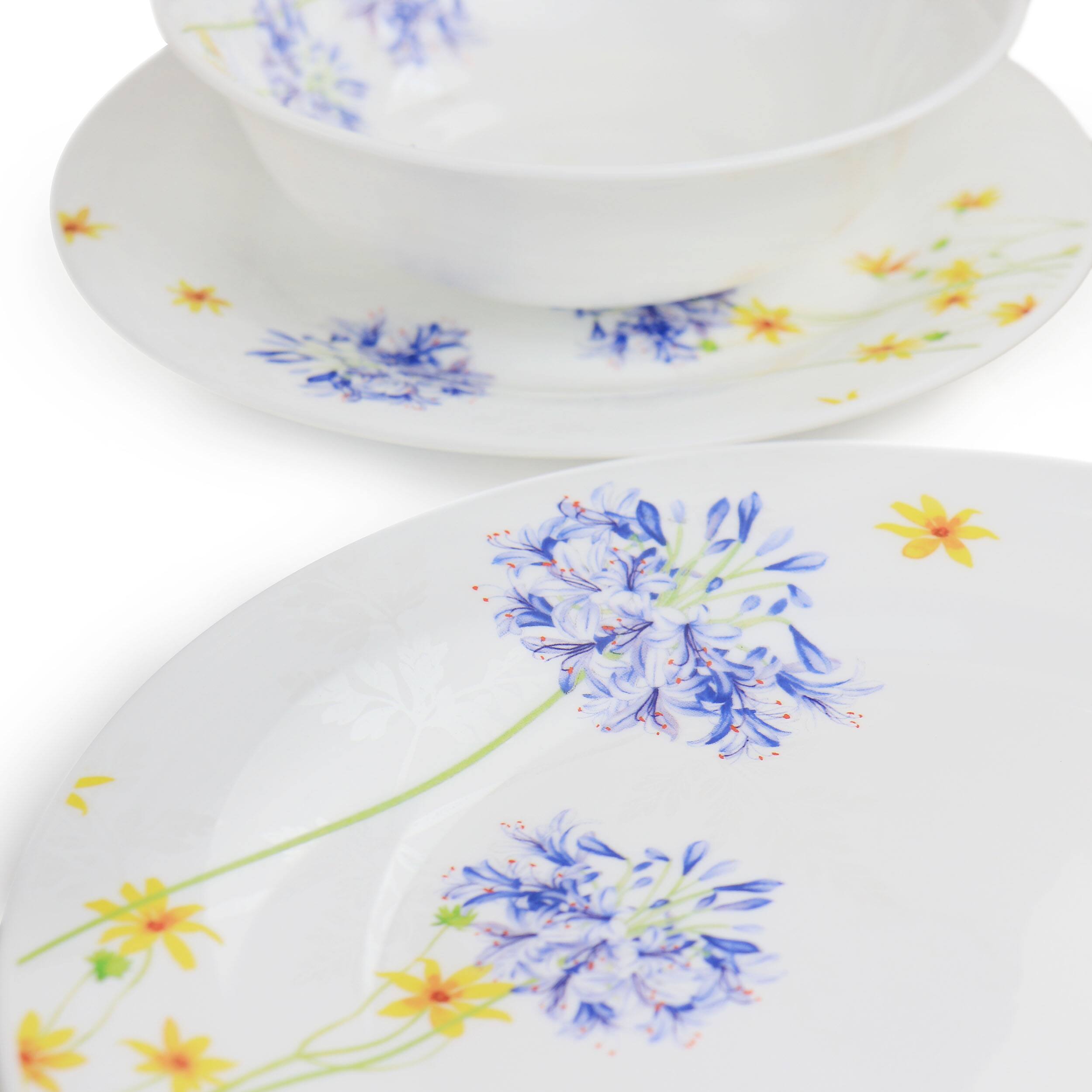 Alt View 4. Gibson - Gibson Ultra Violet Floral 12 Piece Tempered Opal Glass Dinnerware Set - White.