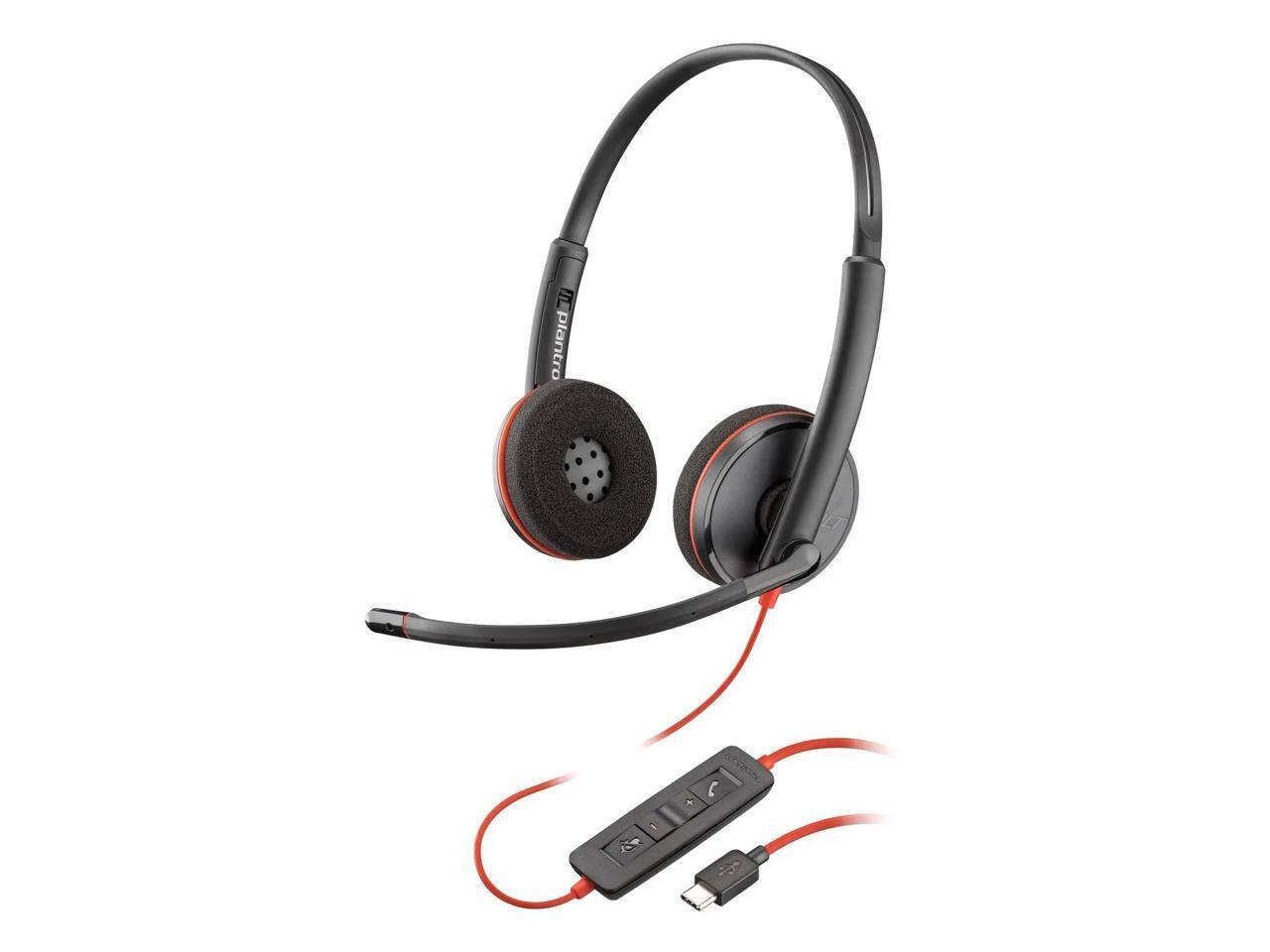 Alt View 2. HP - Poly Blackwire 3220 USB-C Stereo Headset w/ Adapter - Black.