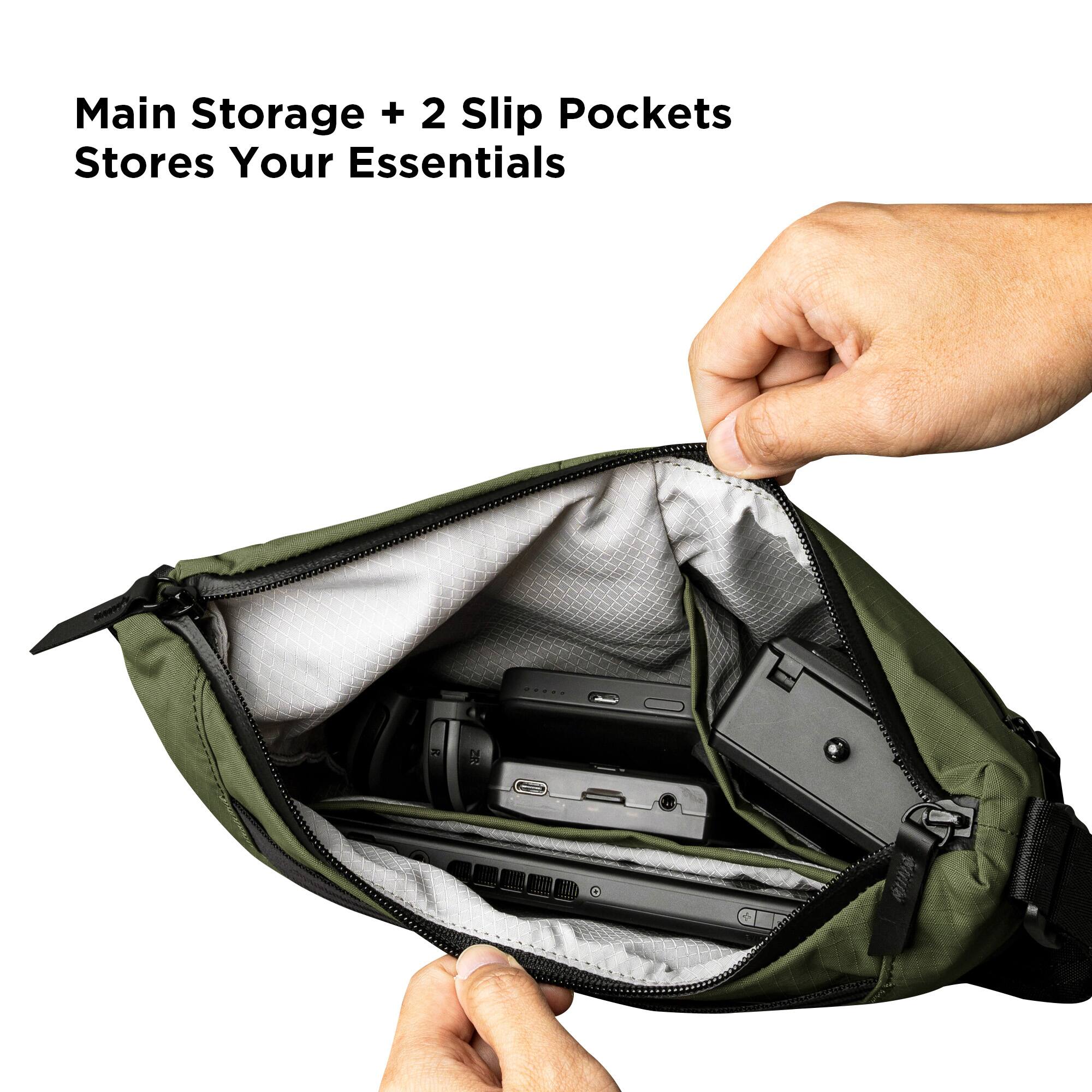 Main Storage + 2 Slip Pockets Stores Your Essentials