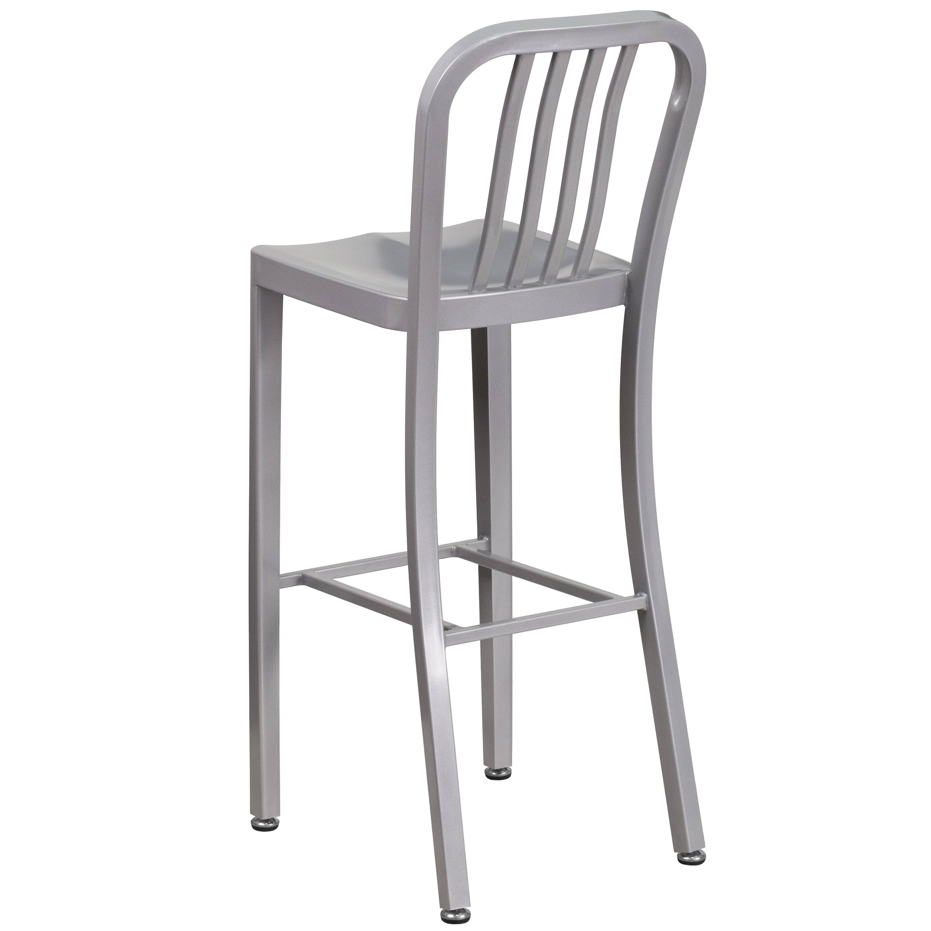 Alt View 5. Emma + Oliver - Commercial Grade 30"H Colorful Metal Indoor-Outdoor Vertical Slat Back Barstool - Silver.
