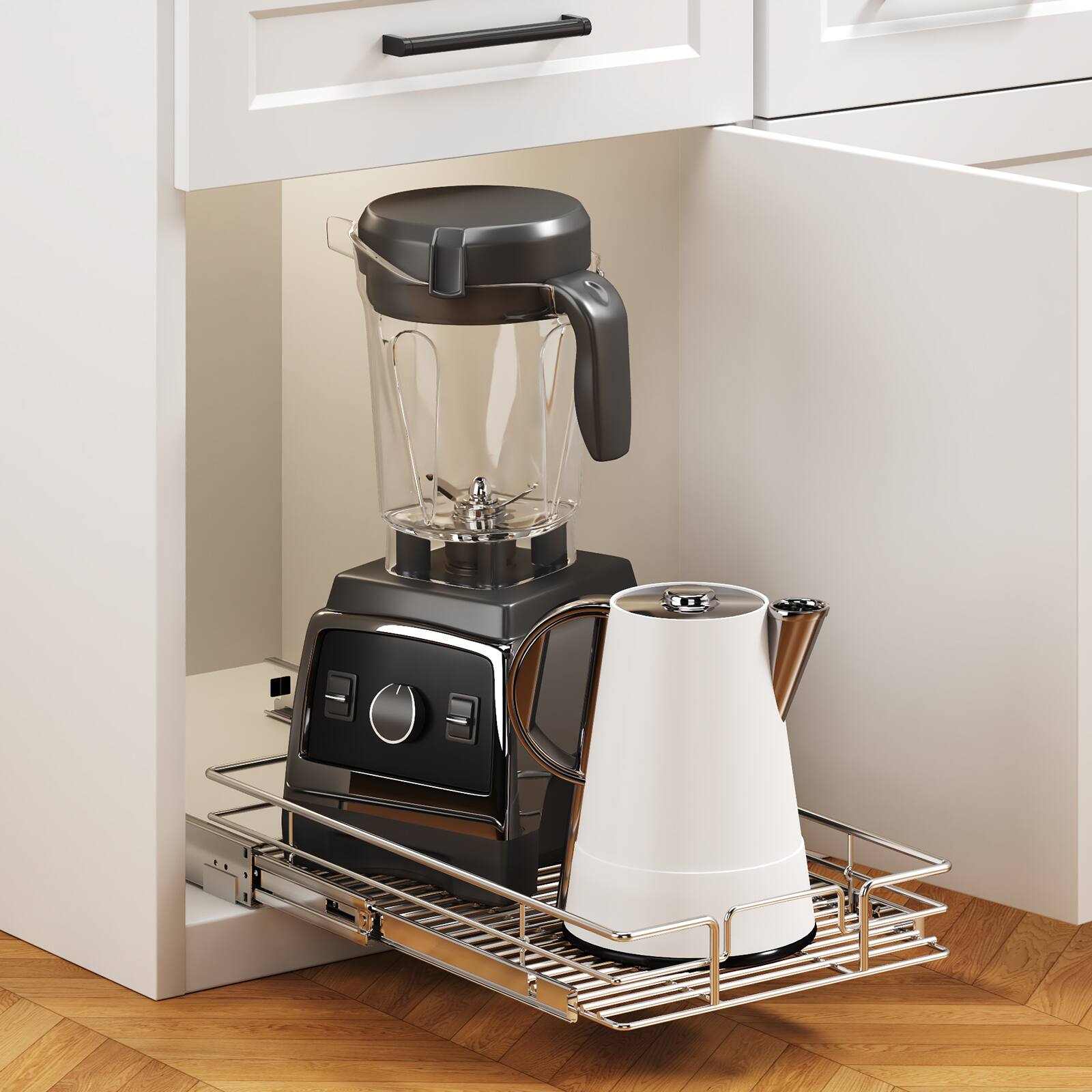 Alt View 4. LOVMOR - Pull Out Cabinet Organizer and Storage 11.5in W x 21.5in D Slide Out Shelves for Kitchen Cabinets - Silver.