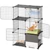 Front. VEVOR - Cat Cage 3-Tier 28"x17.91"x40.98" DIY Cat Playpen with Litter Box, Indoor Enclosure Detachable Metal Wire Kennel Crate - Black.