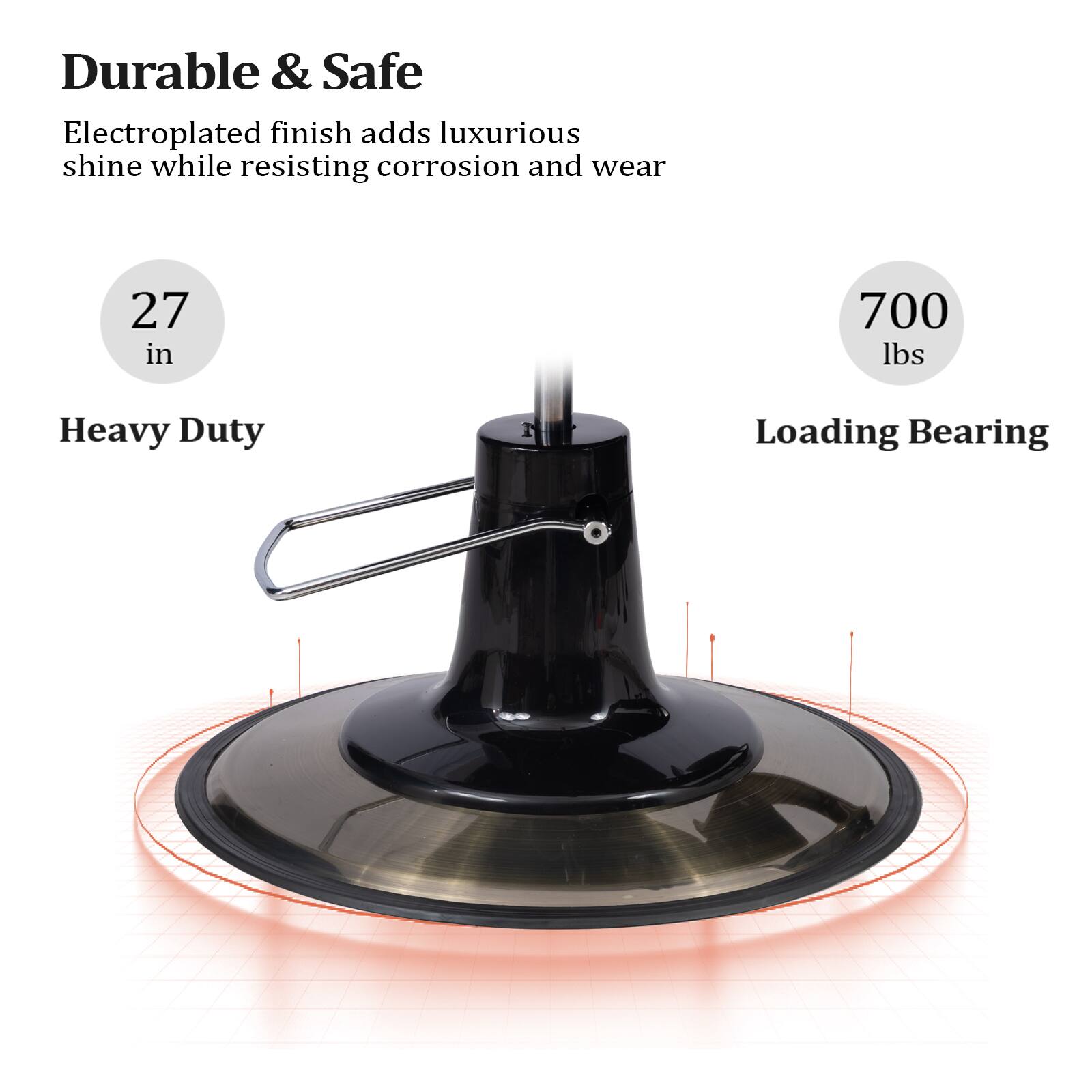 Durable & Safe  
Electroplated finish adds luxurious shine while resisting corrosion and wear  

27 in  
Heavy Duty  

700 lbs  
Loading Bearing