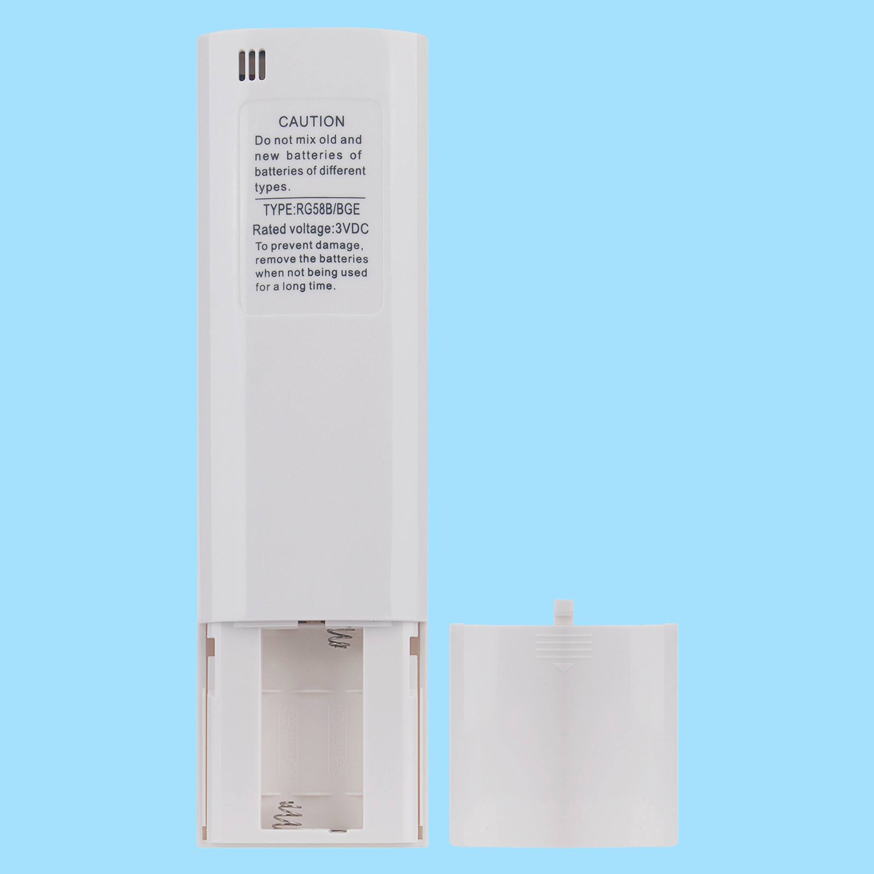 CAUTION  
Do not mix old and new batteries or batteries of different types.  
TYPE: RG58B/BGE  
Rated voltage: 3VDC  
To prevent damage, remove the batteries when not being used for a long time.