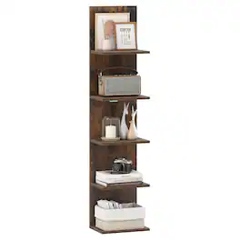 Costway - 1 PCS 5-Tier Wall Shelves Vertical Floating Storage Shelf Unit Wall-Mounted Organizer - Rustic Brown