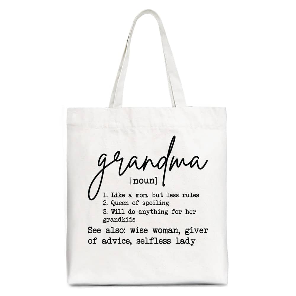 OrnamentallyYou - Grandma Definition Canvas Tote Bag, Funny Gift Shopper for Nana - White