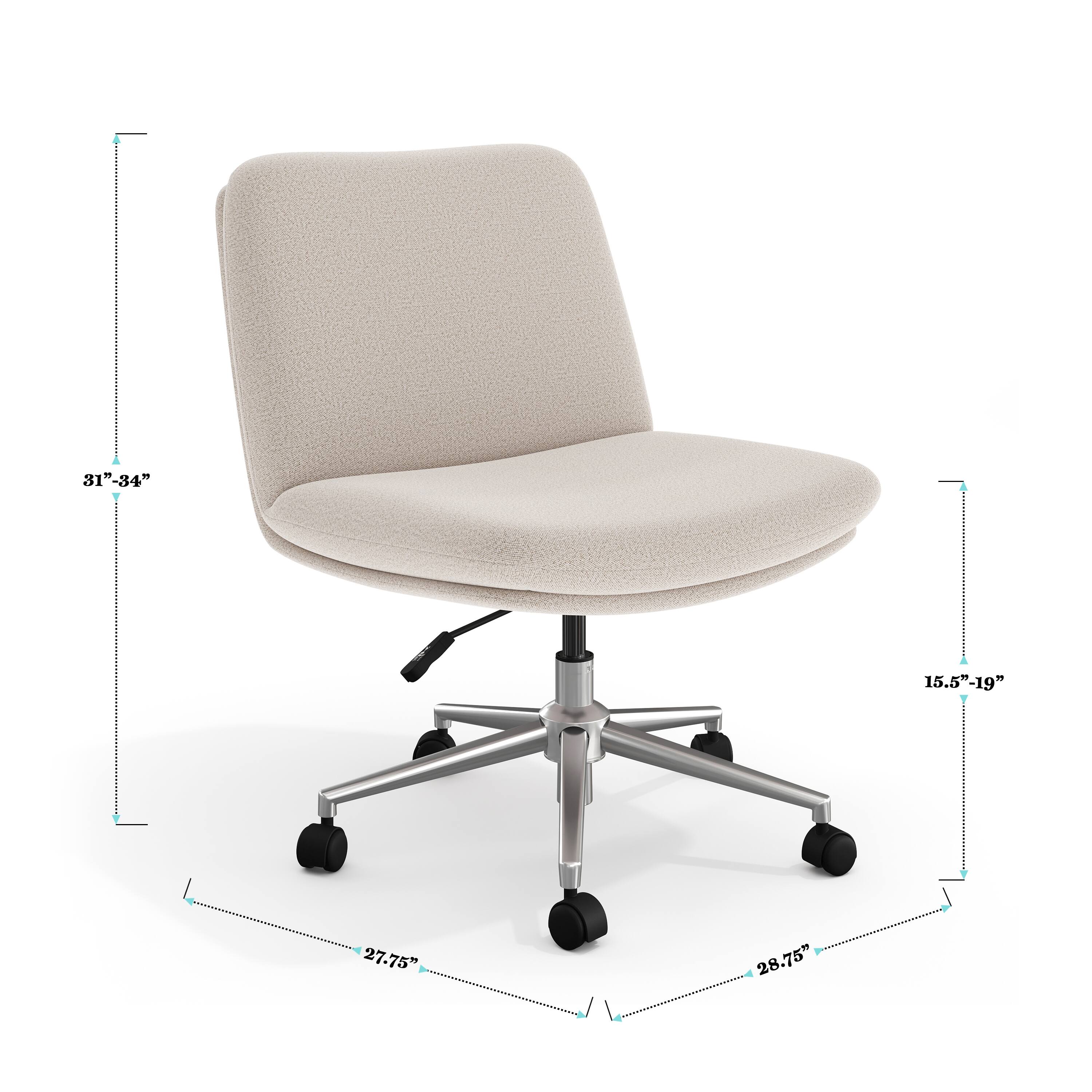 The text on the image reads: 31"-34" 15.5"-19" 27.75" 28.75". These measurements are likely referring to the dimensions of the chair, such as the height, width, and depth.