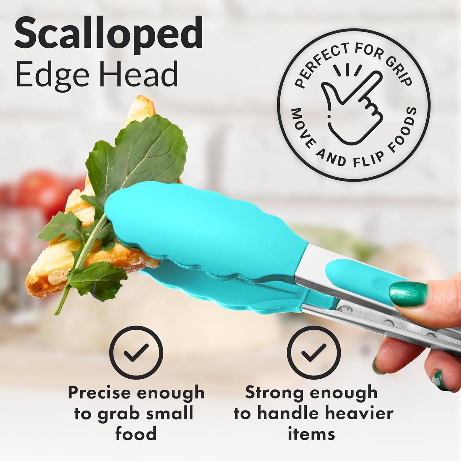 Scalloped Edge Head, Perfect for grip, move and flip foods, Precise enough to grab small food, Strong enough to handle heavier items