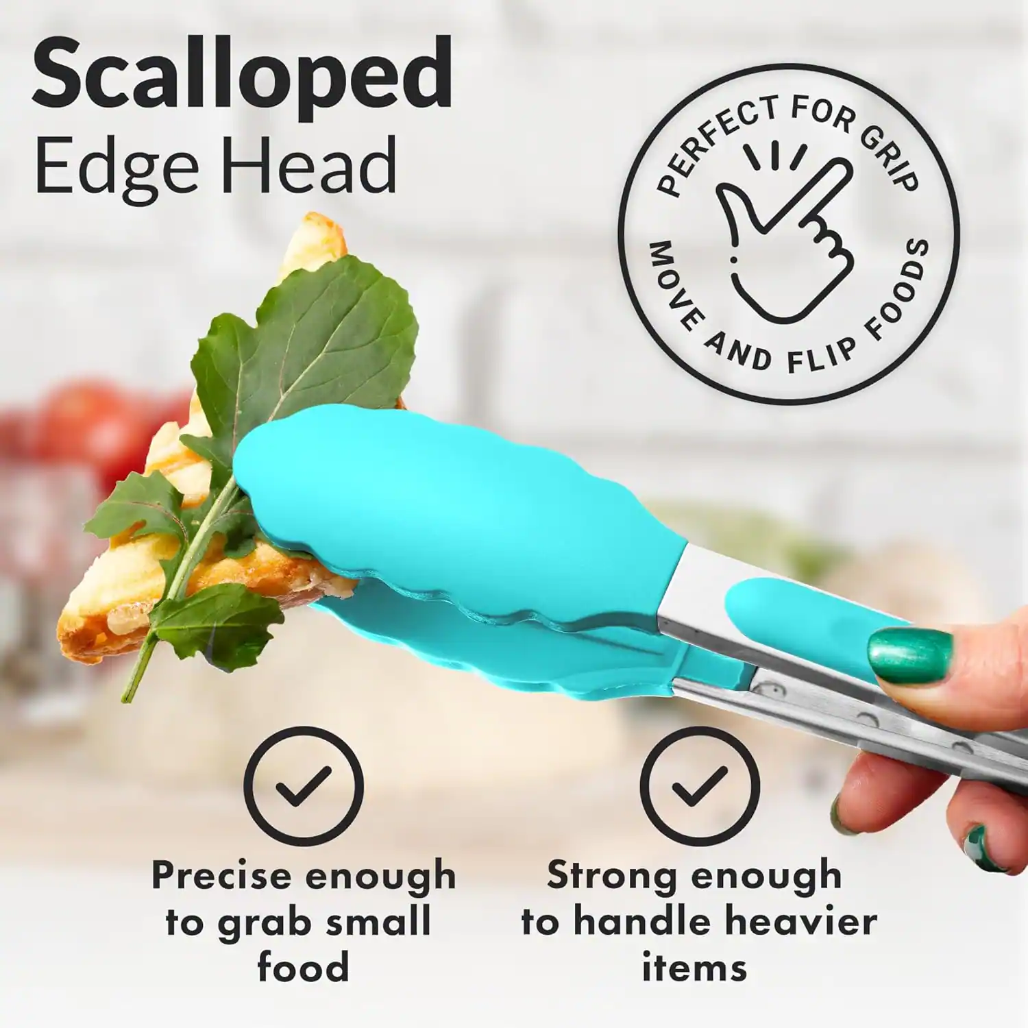 Scalloped Edge Head, Perfect for grip, move and flip foods, Precise enough to grab small food, Strong enough to handle heavier items
