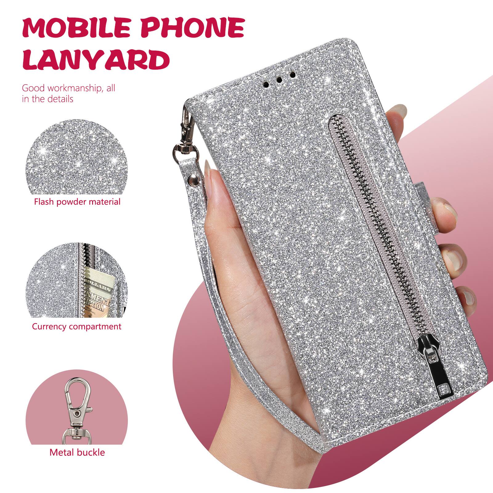 MOBILE PHONE LANYARD  
Good workmanship, all in the details  
Flash powder material  
Currency compartment  
Metal buckle