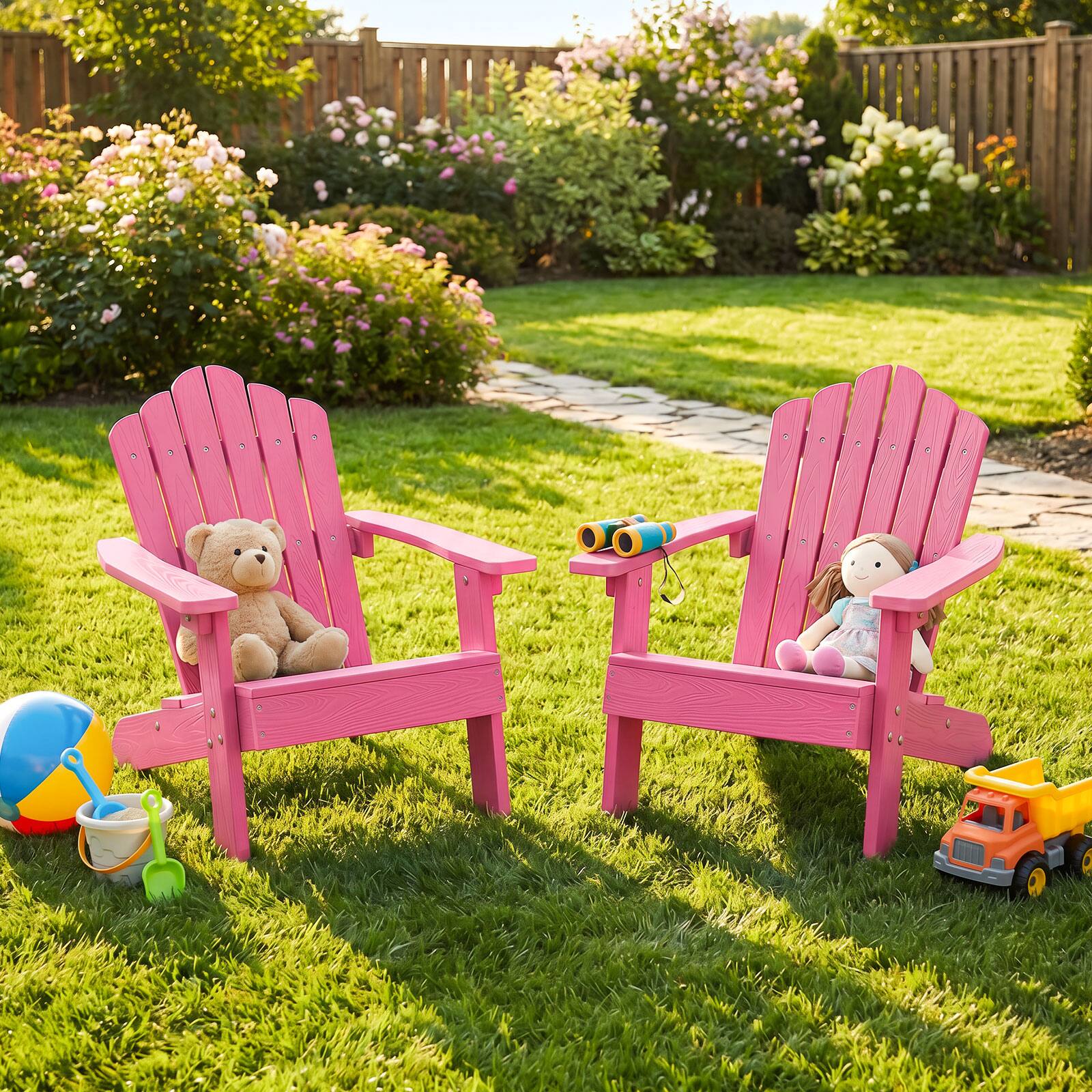 Alt View 1. Gymax - Gymax 4PCS Kids Adirondack Chairs w/Tilted High Backrest Wide Armrests & Angled Seat Pink - Pink.
