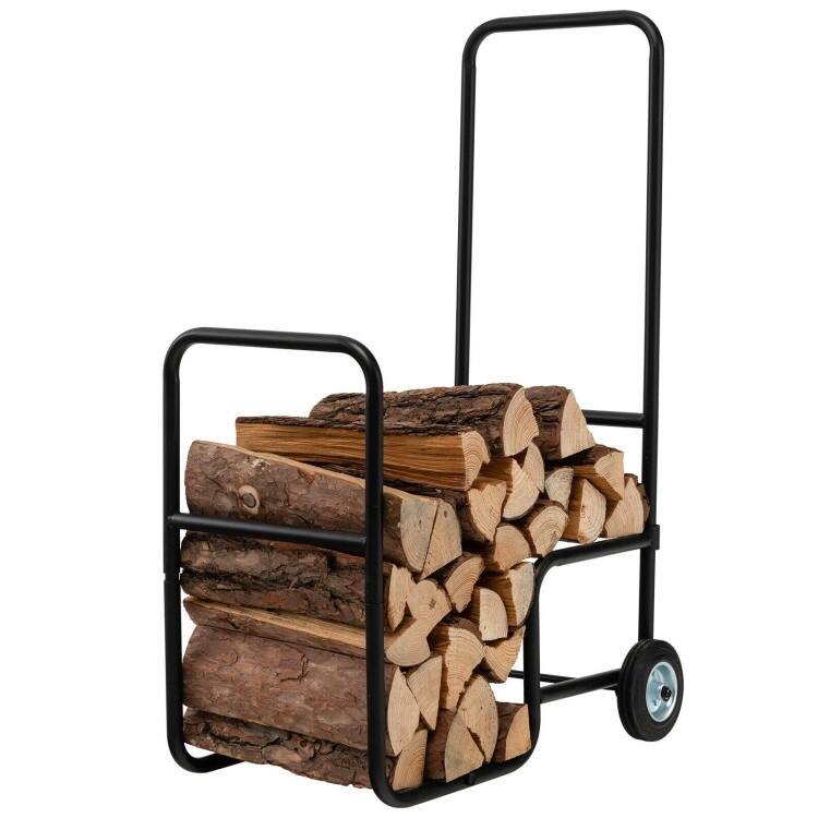 Front. SlickBlue - Large Black Firewood Log Cart Carrier Heavy Duty Storage - Black.