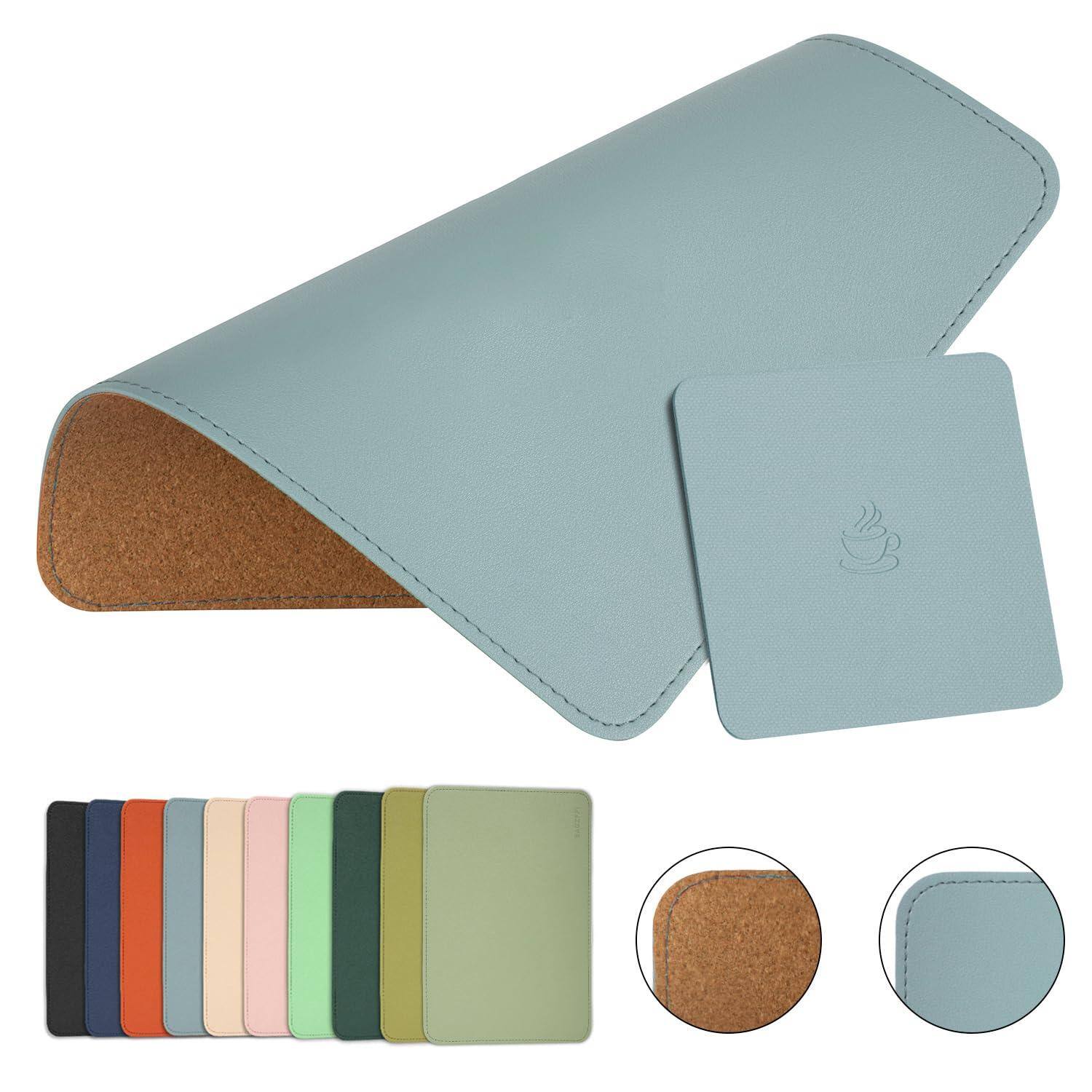 Front. Fabibe - Leather Mouse Pad Double-sided Stitched Edges Equipped With Coaster Office & Home 1 Pack 8x11 Inches Sierra Blue - AZURY.